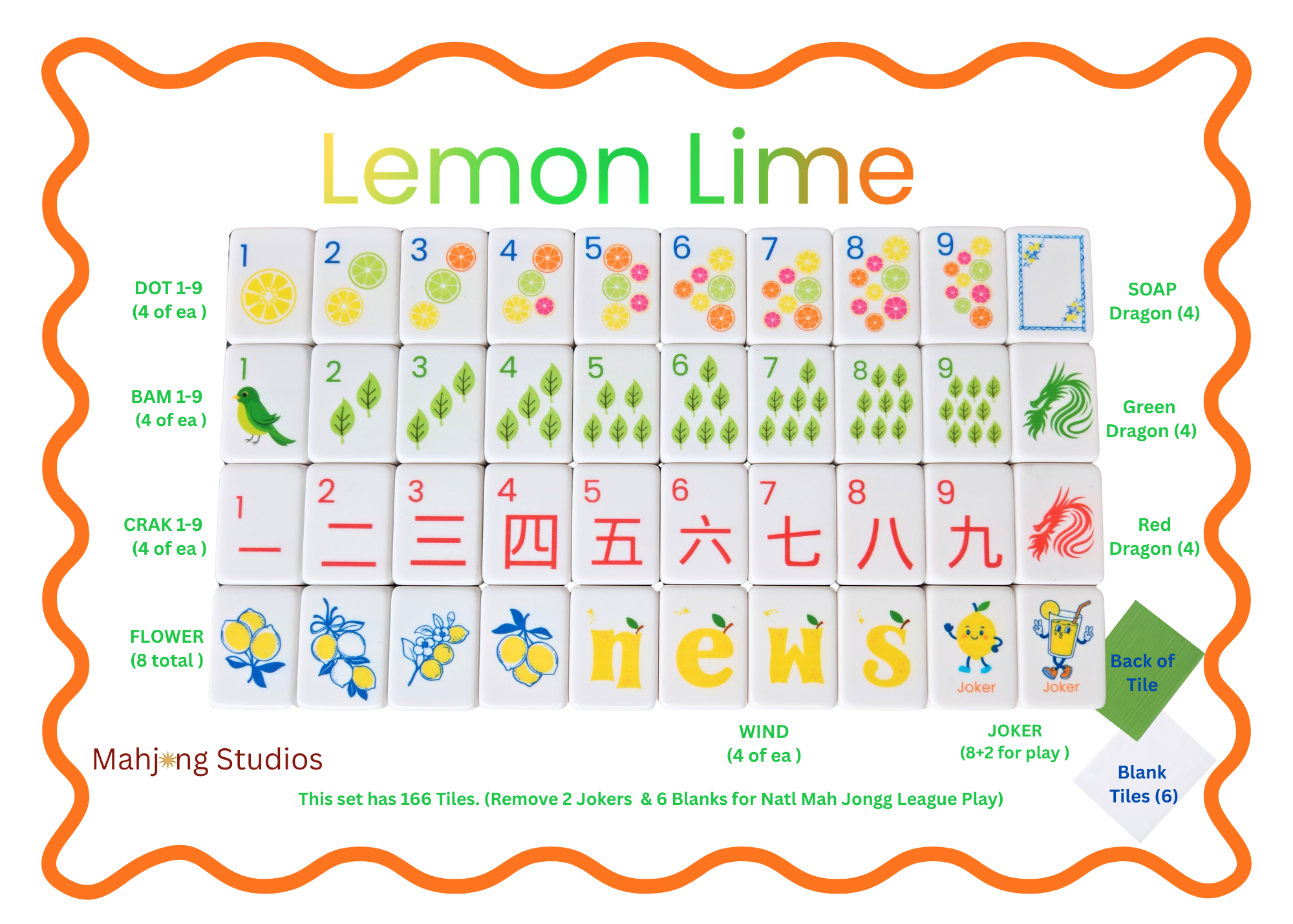 Mahjong Studios ā American Mahjong Tiles - Lemon Lime Green Back