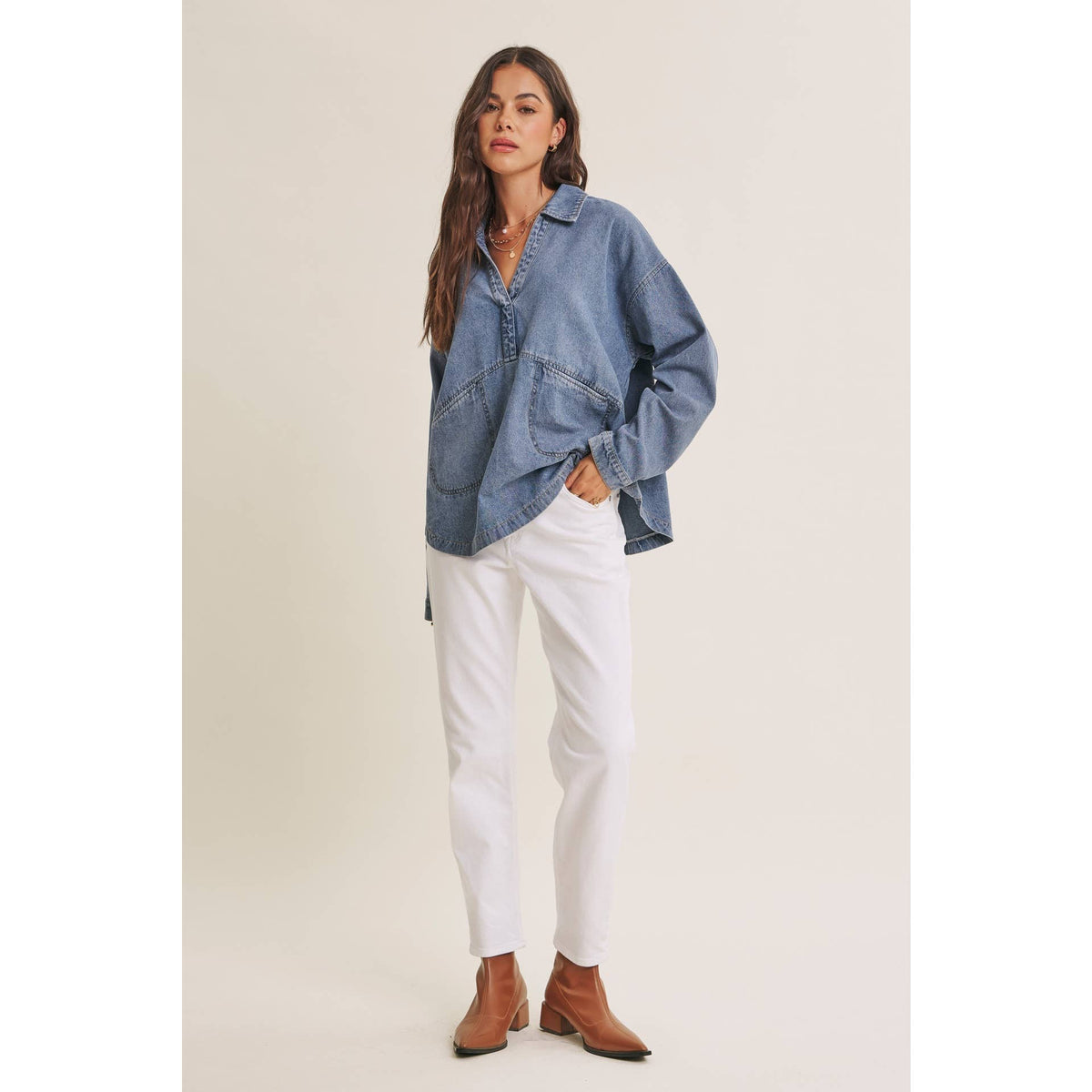 Easy Living Denim Pocket Top