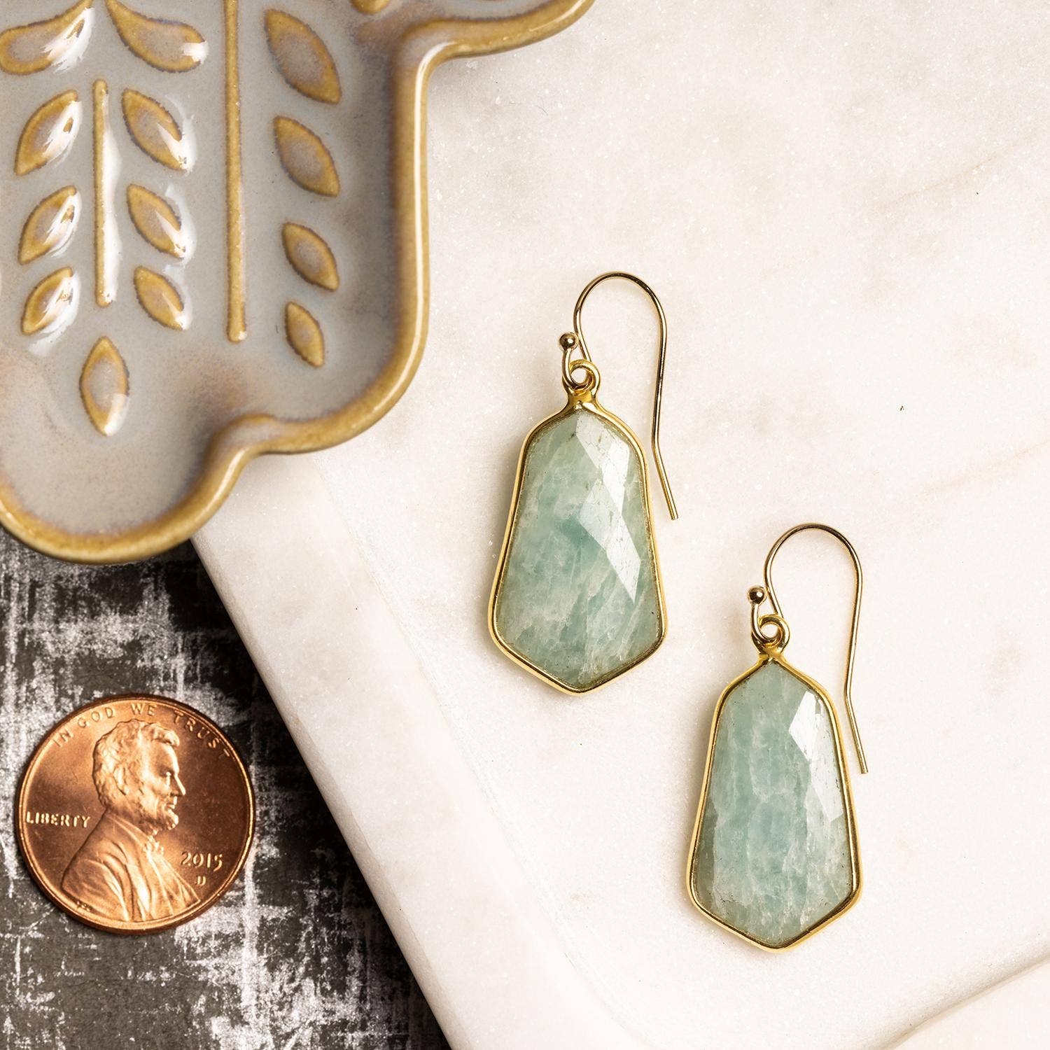 Aquamarine Hexagon Earrings