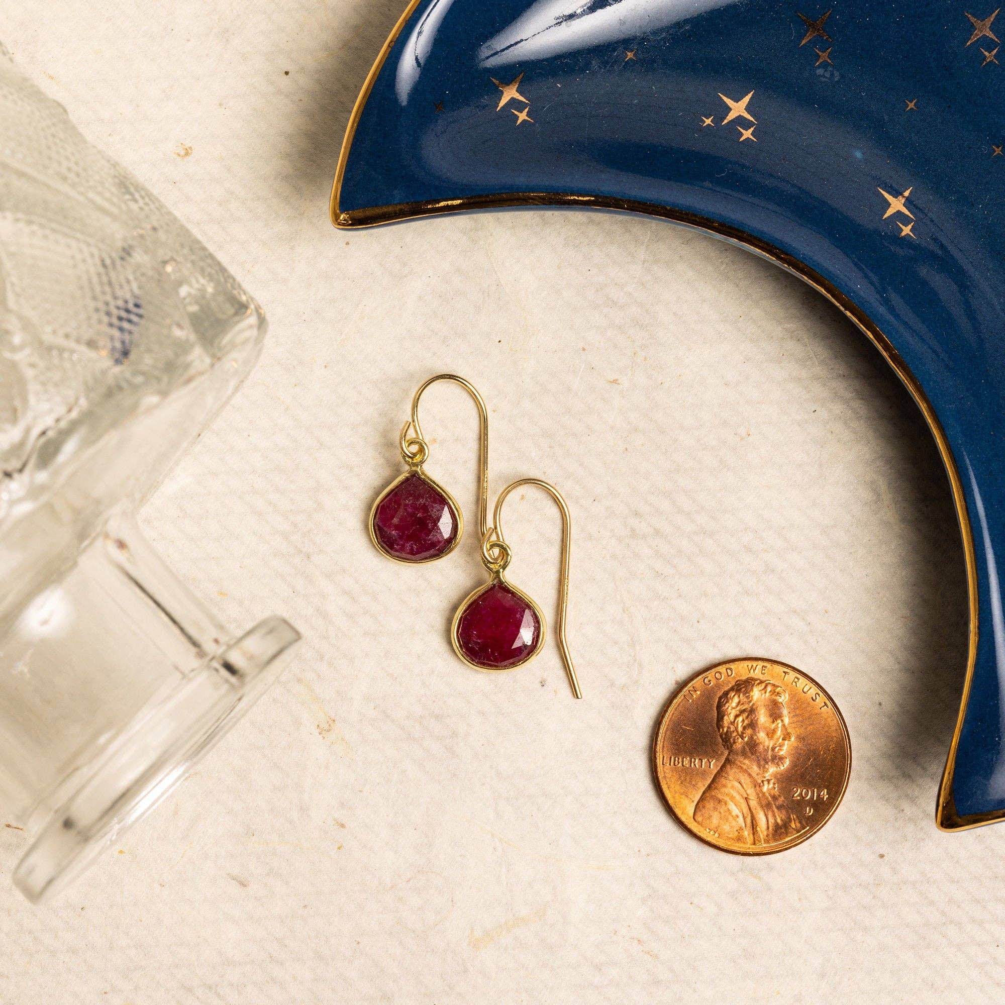 Ruby Mini Drop Gold Earrings