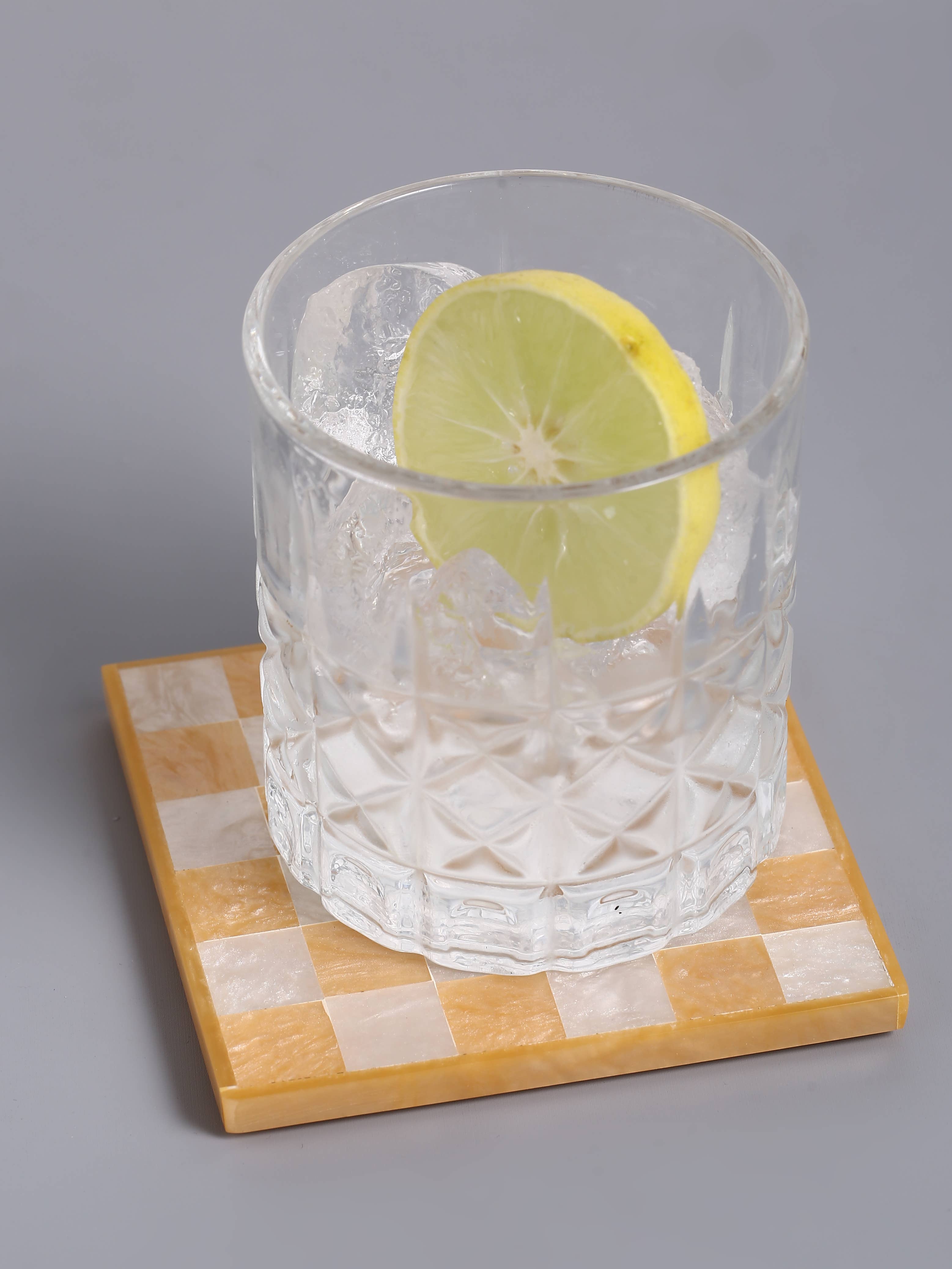 Orange Check Resin Coaster Set