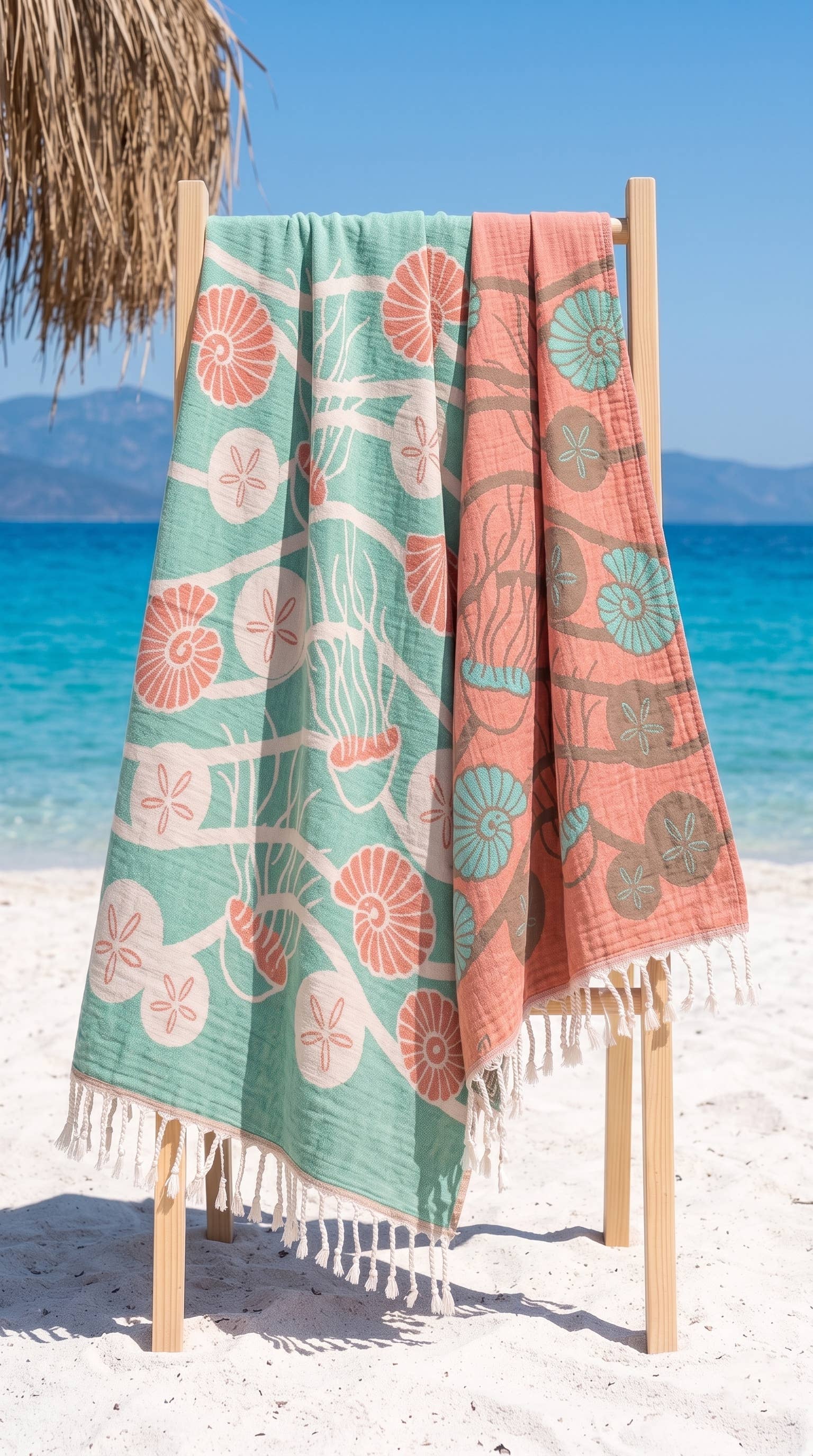 Coral and Teal Seashell Turkish Towel
