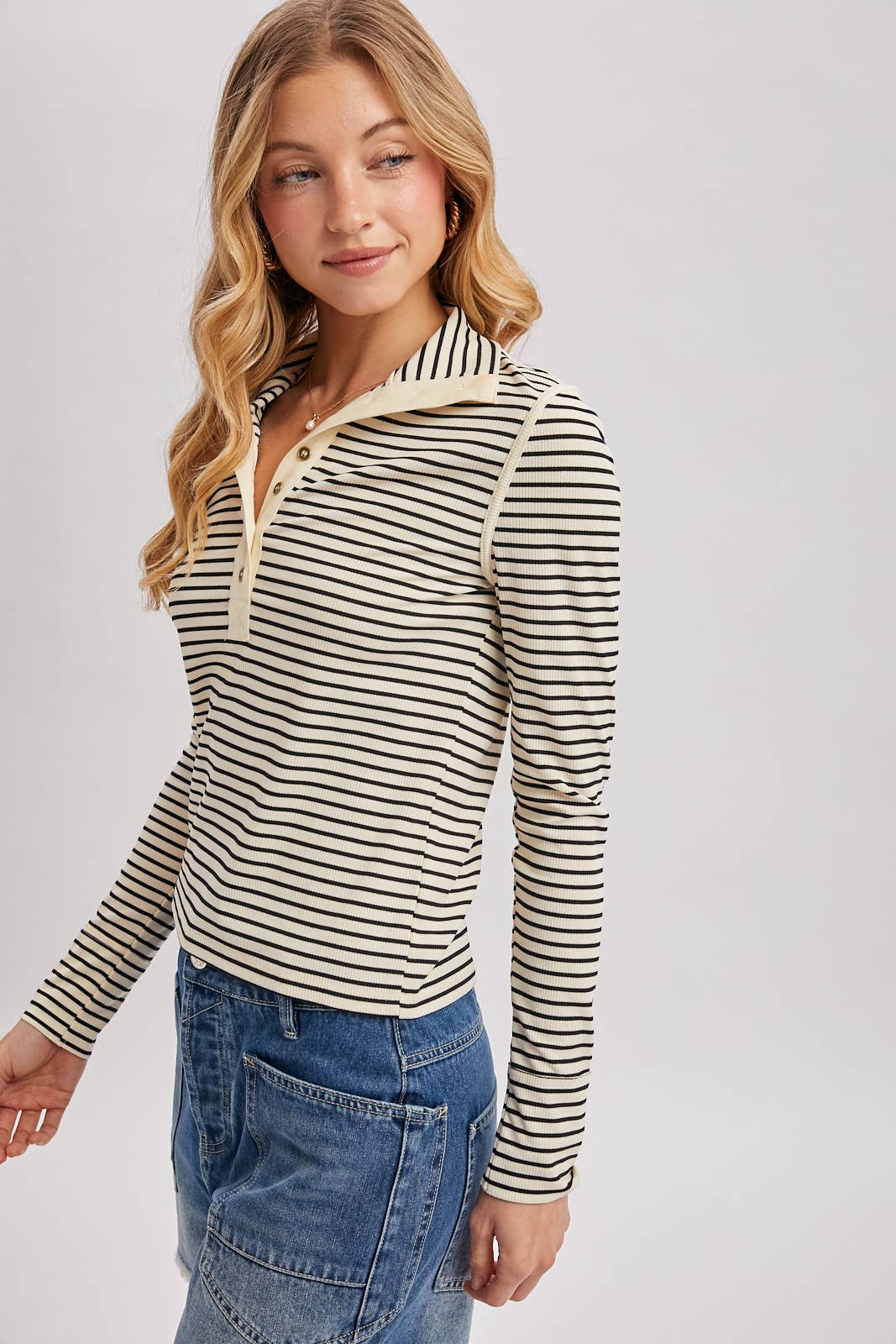 Striped Henley Quarter Snap