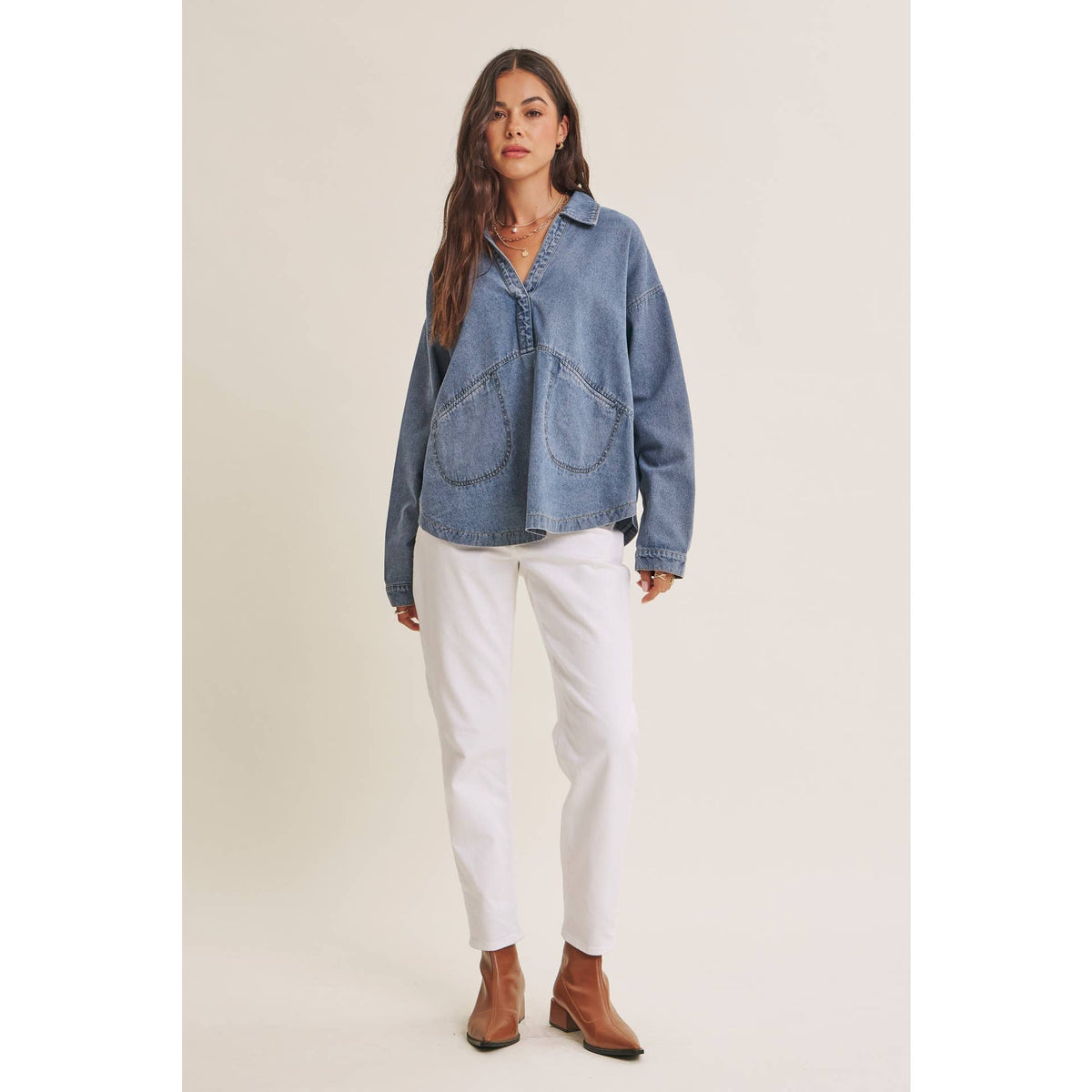 Easy Living Denim Pocket Top