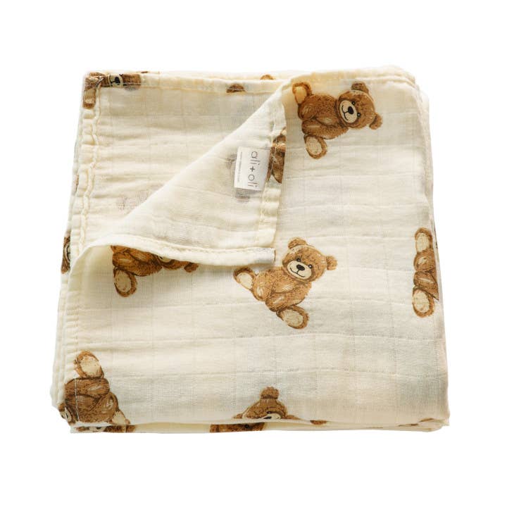 Teddy Bamboo Muslin Swaddle Baby Blanket
