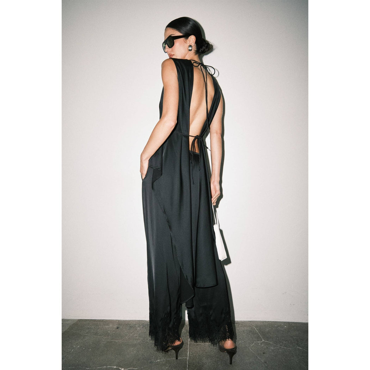 Mireya Satin Lace Hem Palazzo Pants
