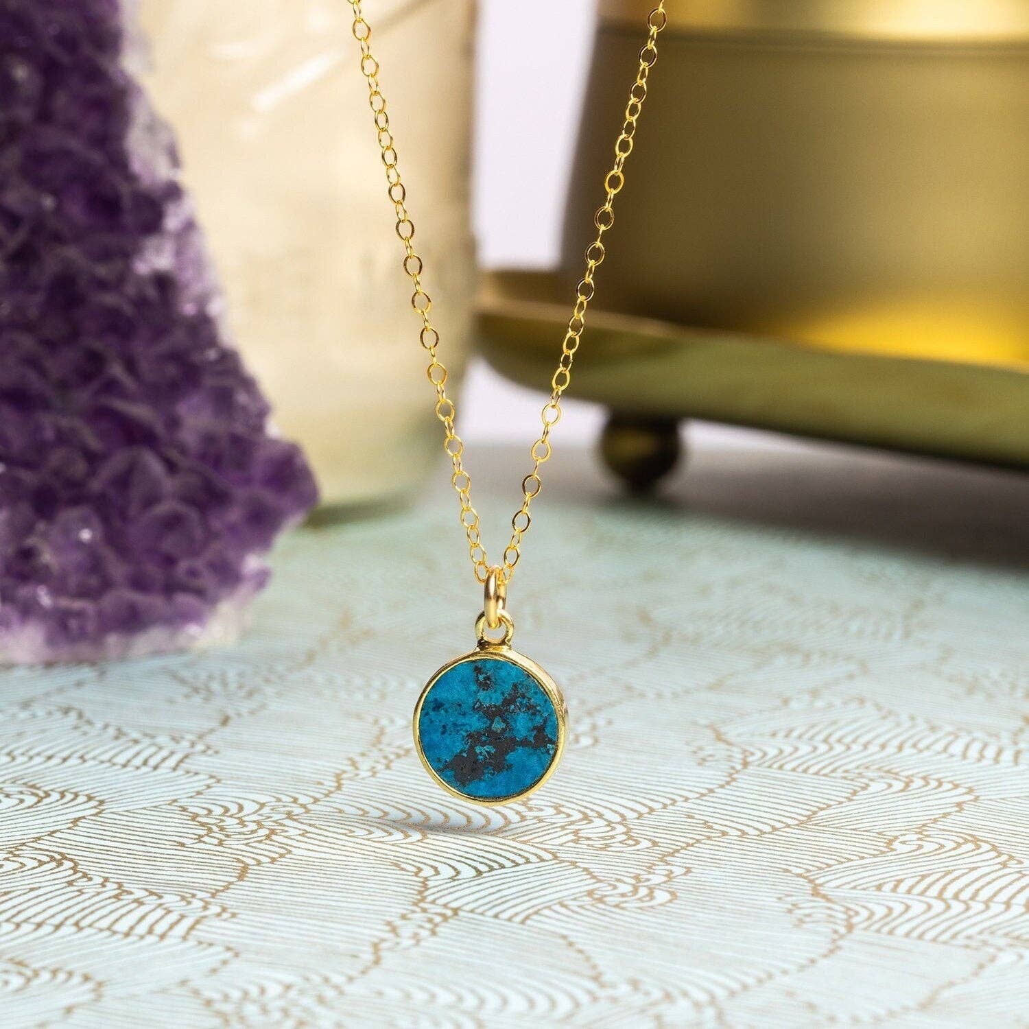 Chrysocolla Round Pendant Necklace