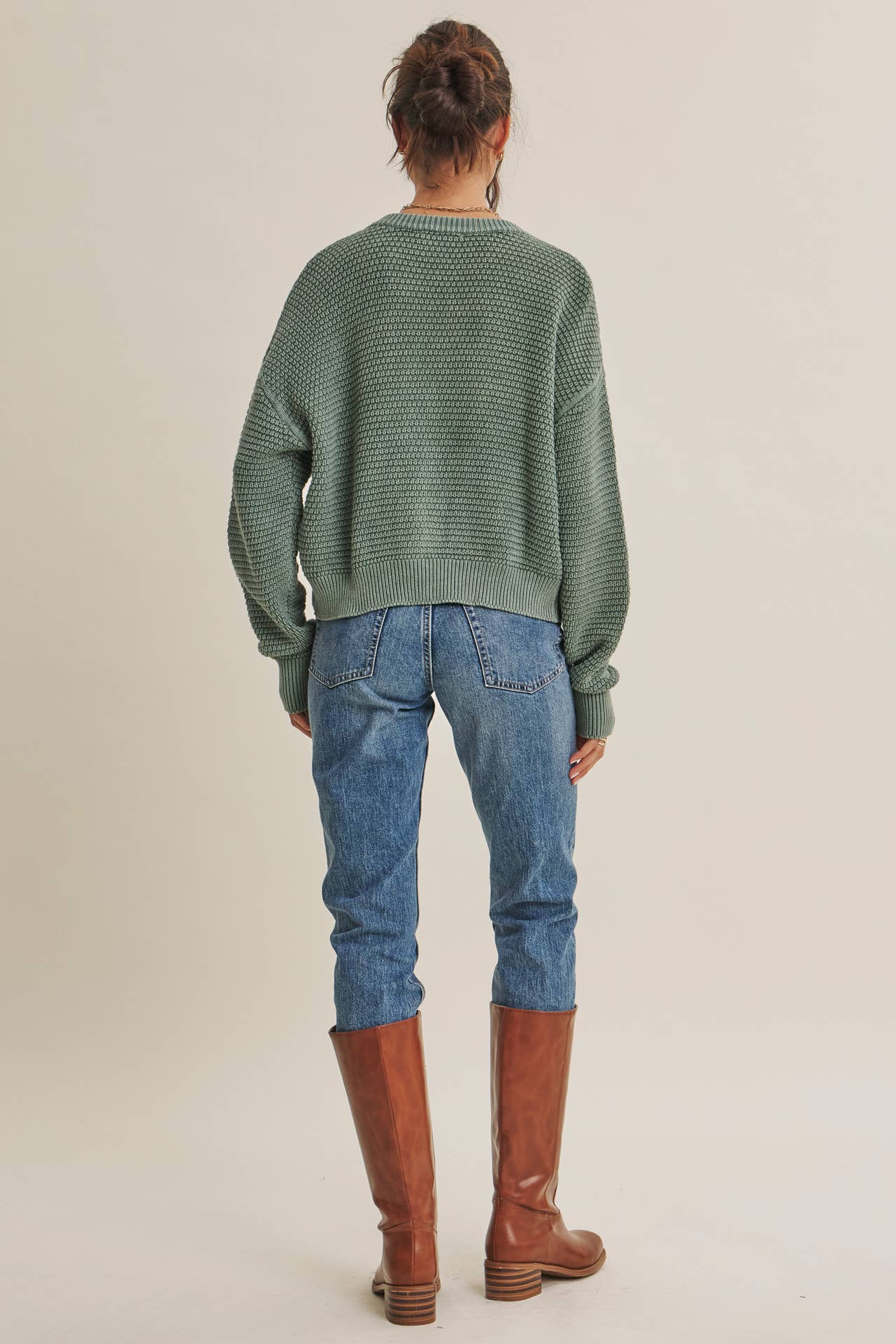 Cotton Waffle Button-Down Cardigan