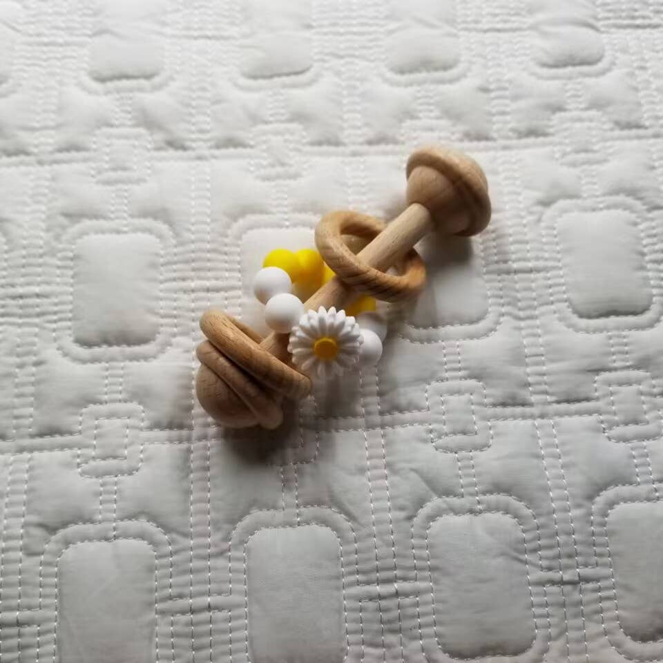 Silicone & Wood Daisy Rattle