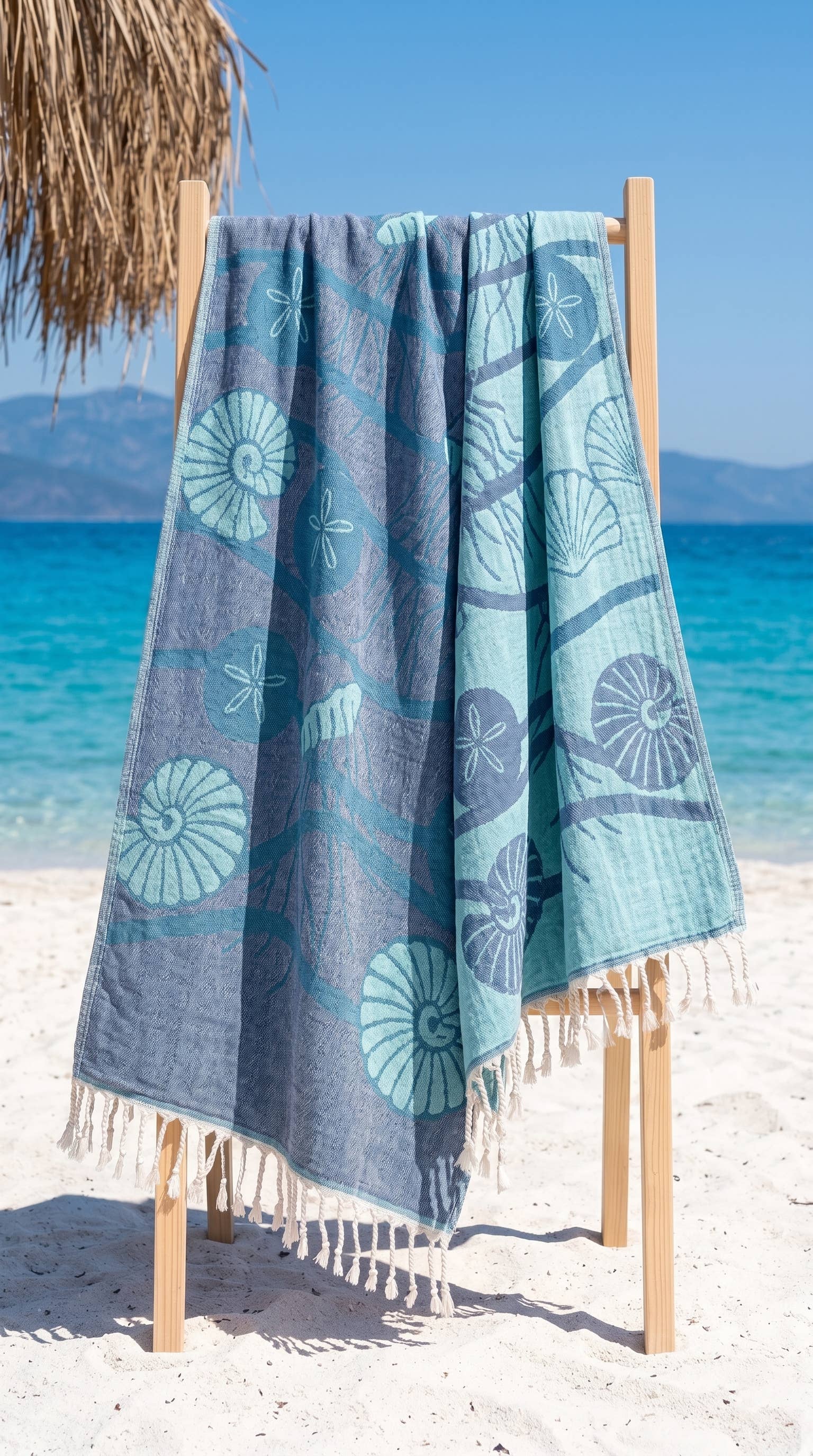 Blue Seashell Turkish Towel