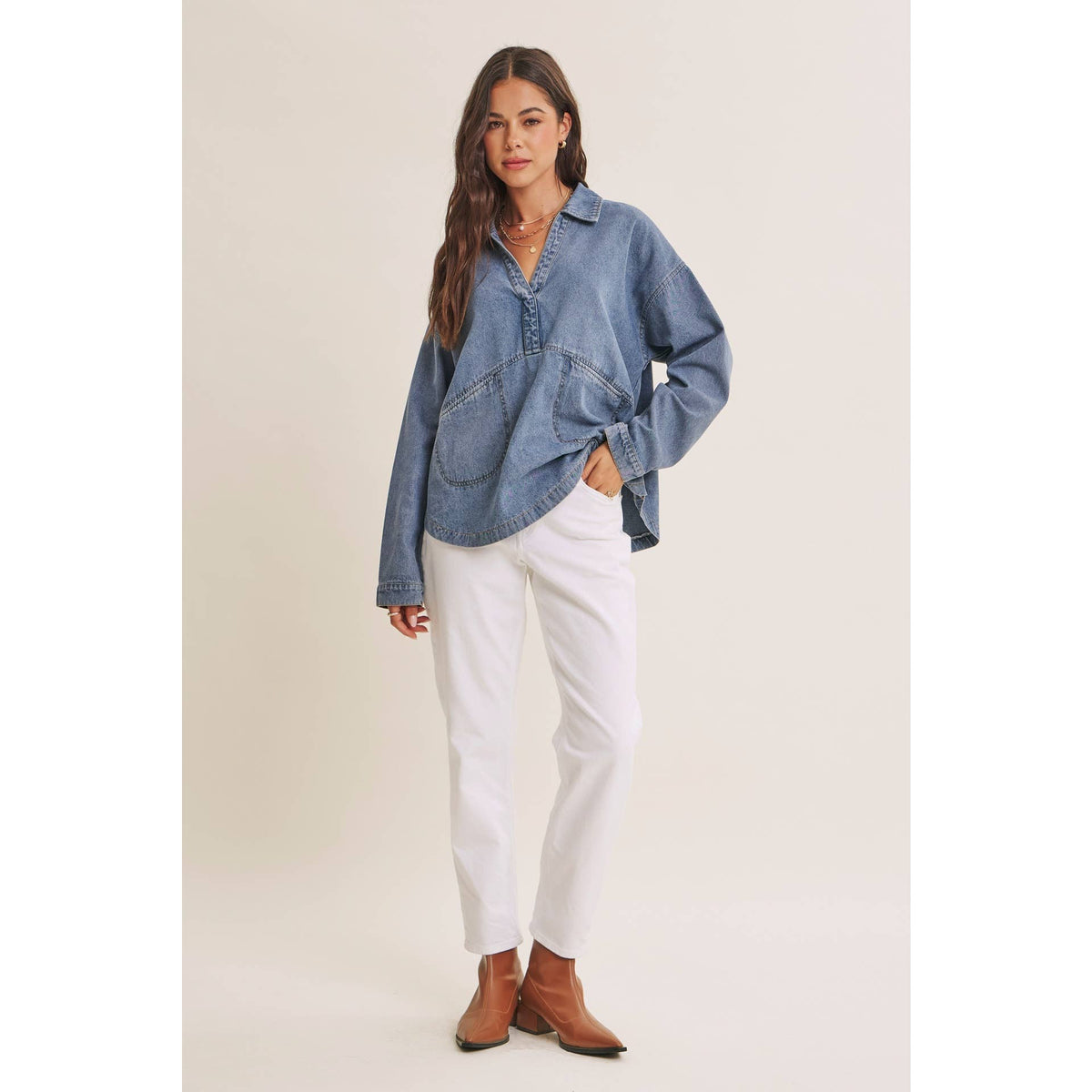 Easy Living Denim Pocket Top