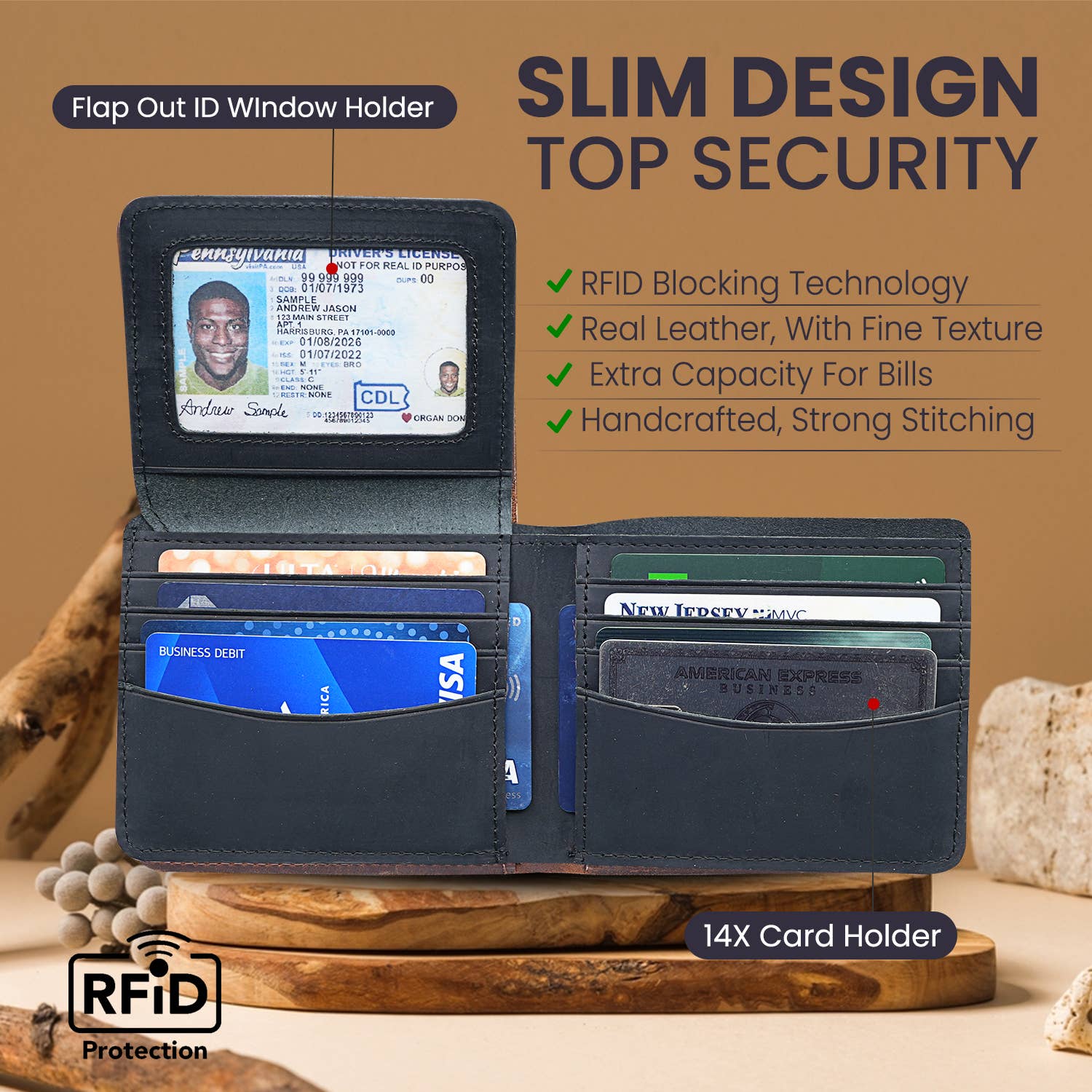 Genuine Leather Flap Wallet