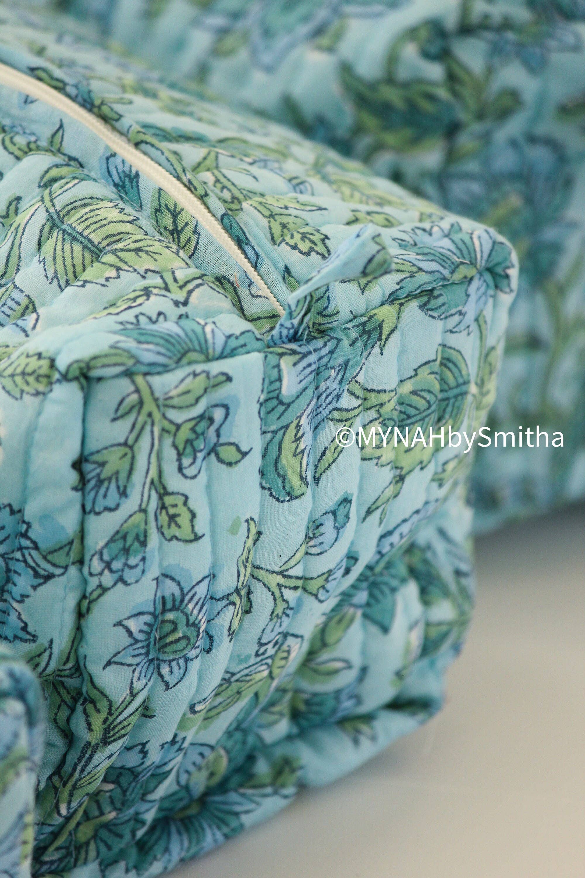 Blue Green Floral Travel Bag