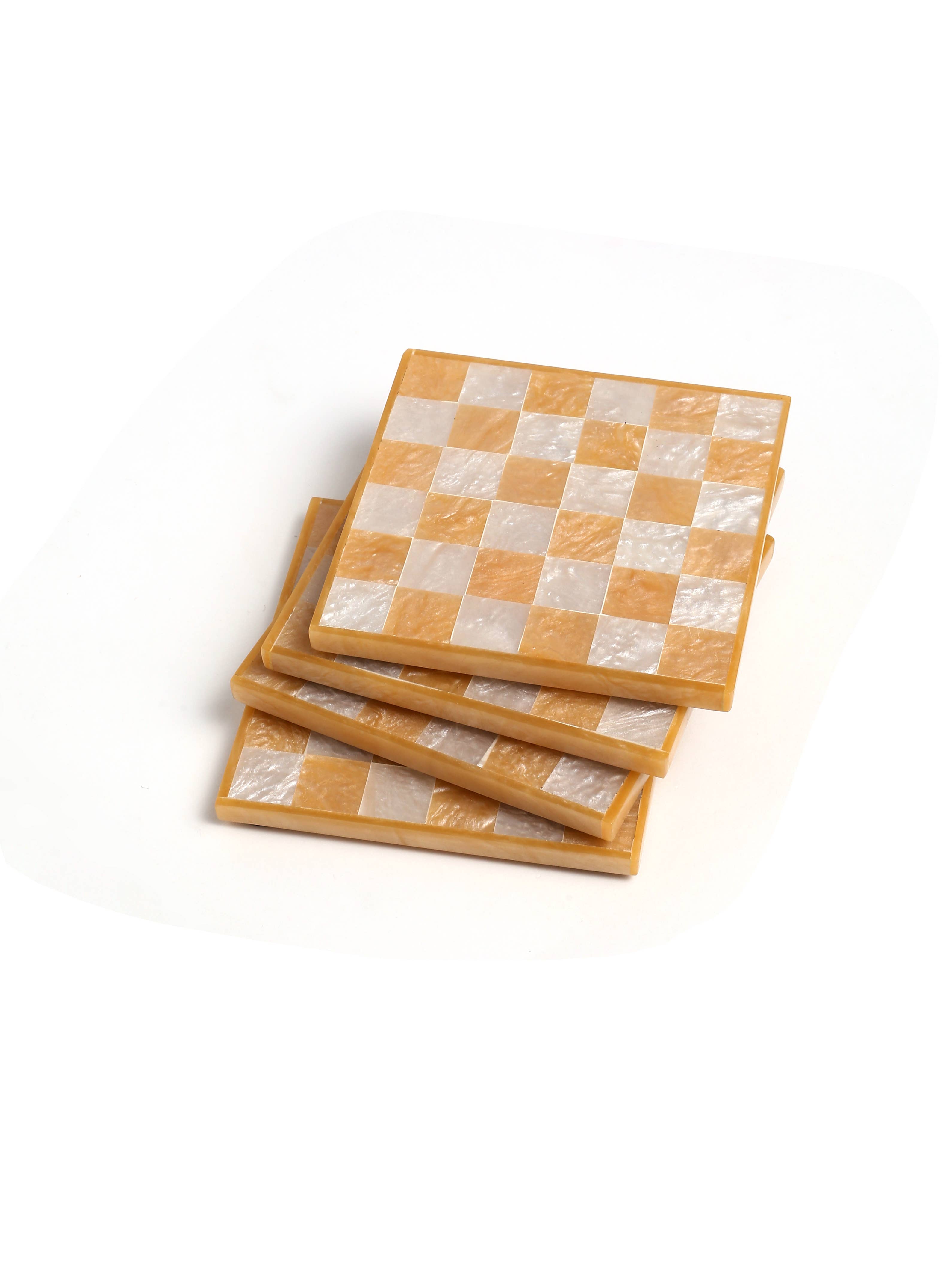 Orange Check Resin Coaster Set