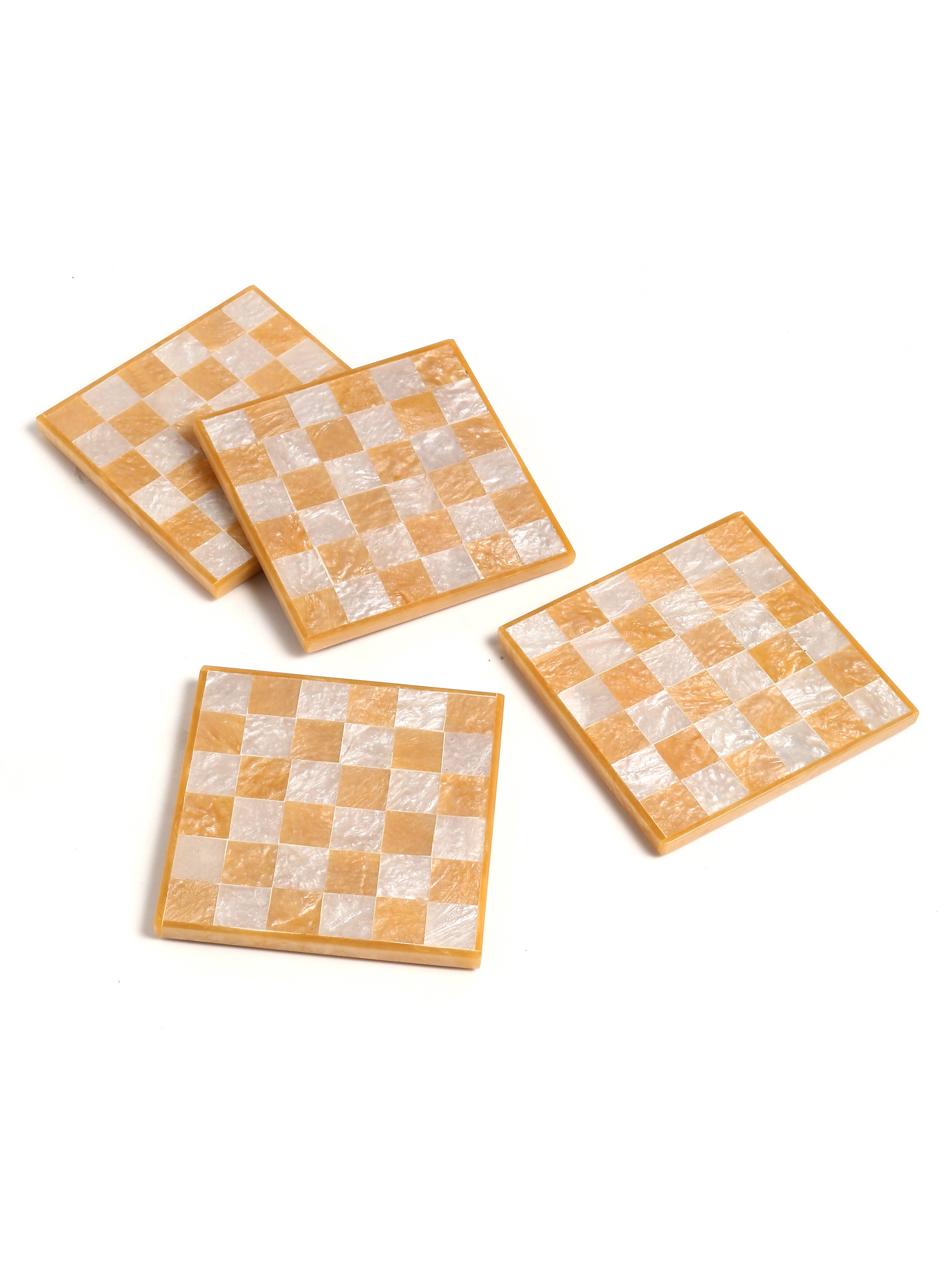 Orange Check Resin Coaster Set