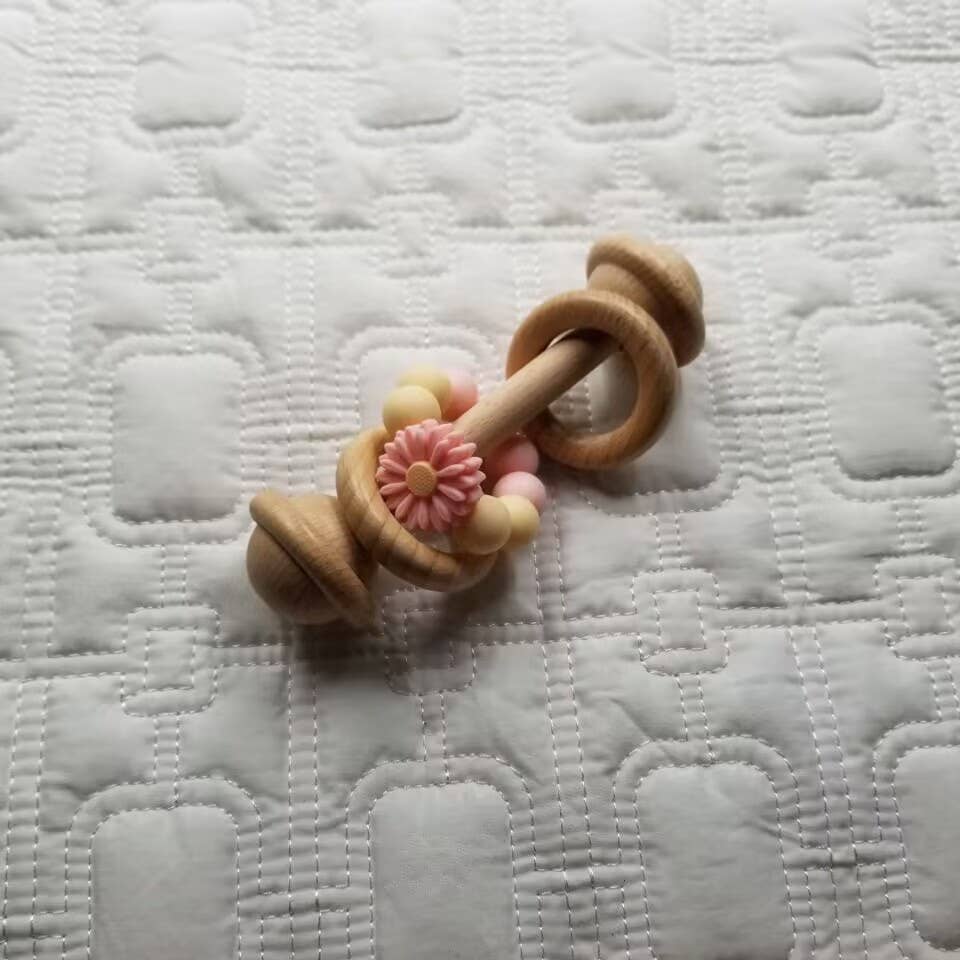 Silicone & Wood Daisy Rattle