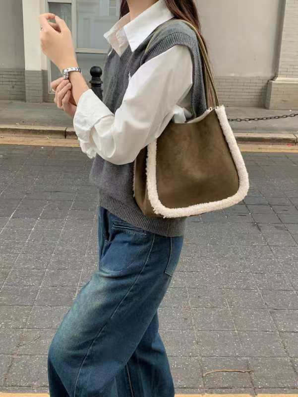 Suede-Like Sherpa Bag