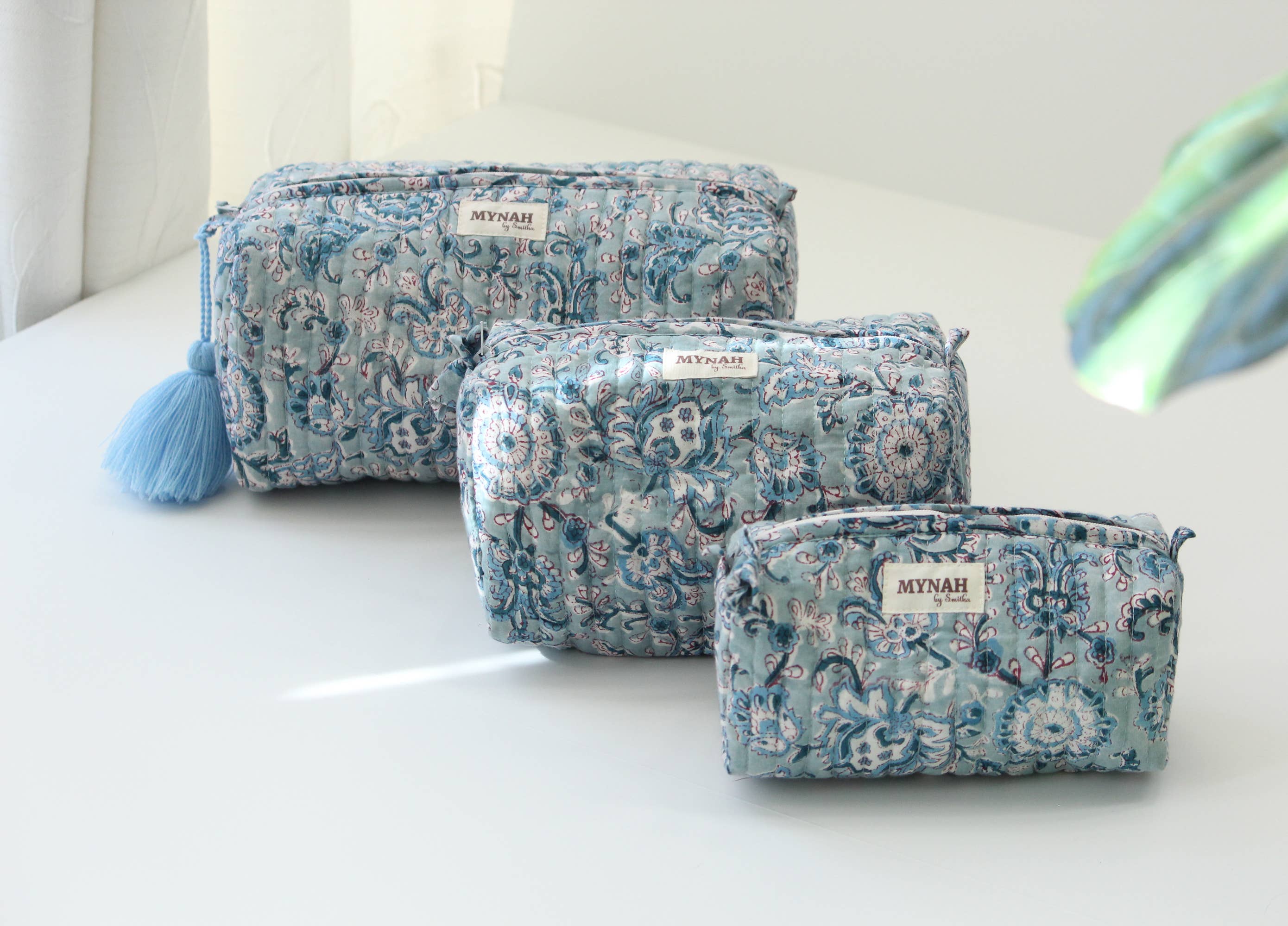 Dusty Blue Vine Print Travel Bag