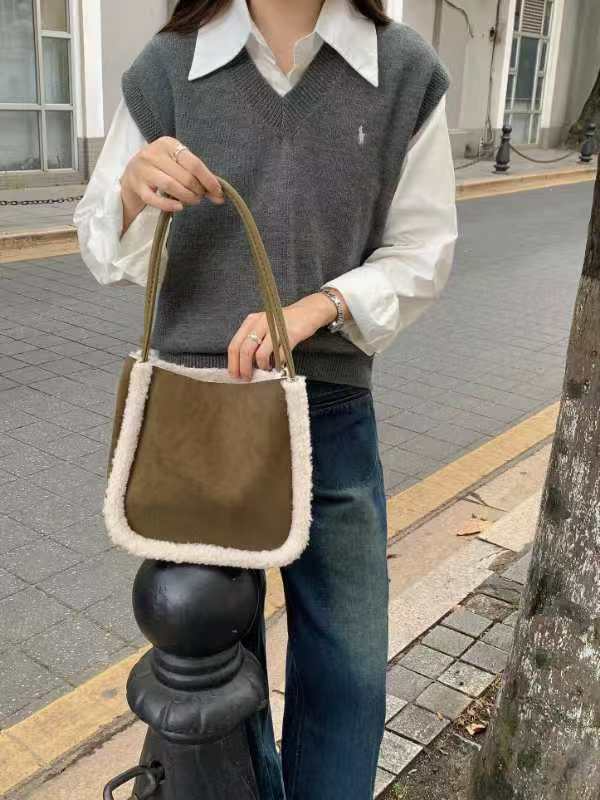 Suede-Like Sherpa Bag