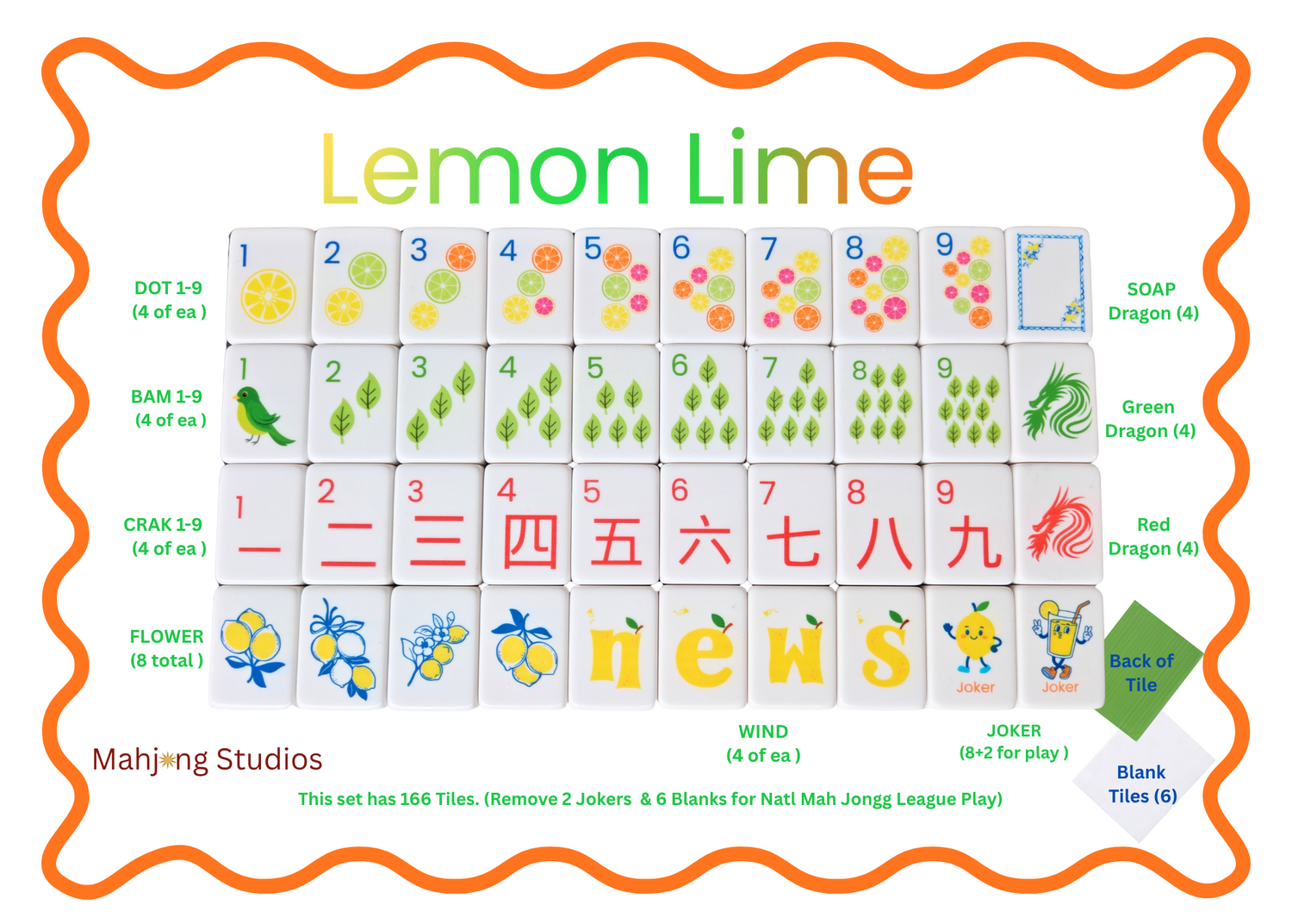 Mahjong Studios – American Mahjong Tiles - Lemon Lime Green Back