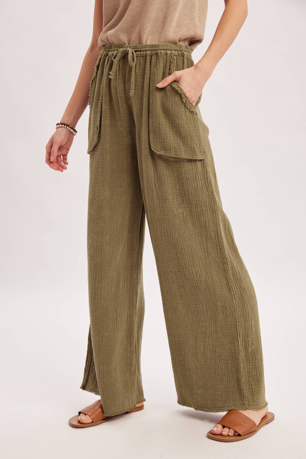 Crinkled Gauze Wide Leg Pants