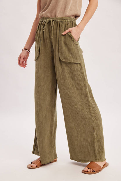 Crinkled Gauze Wide Leg Pants