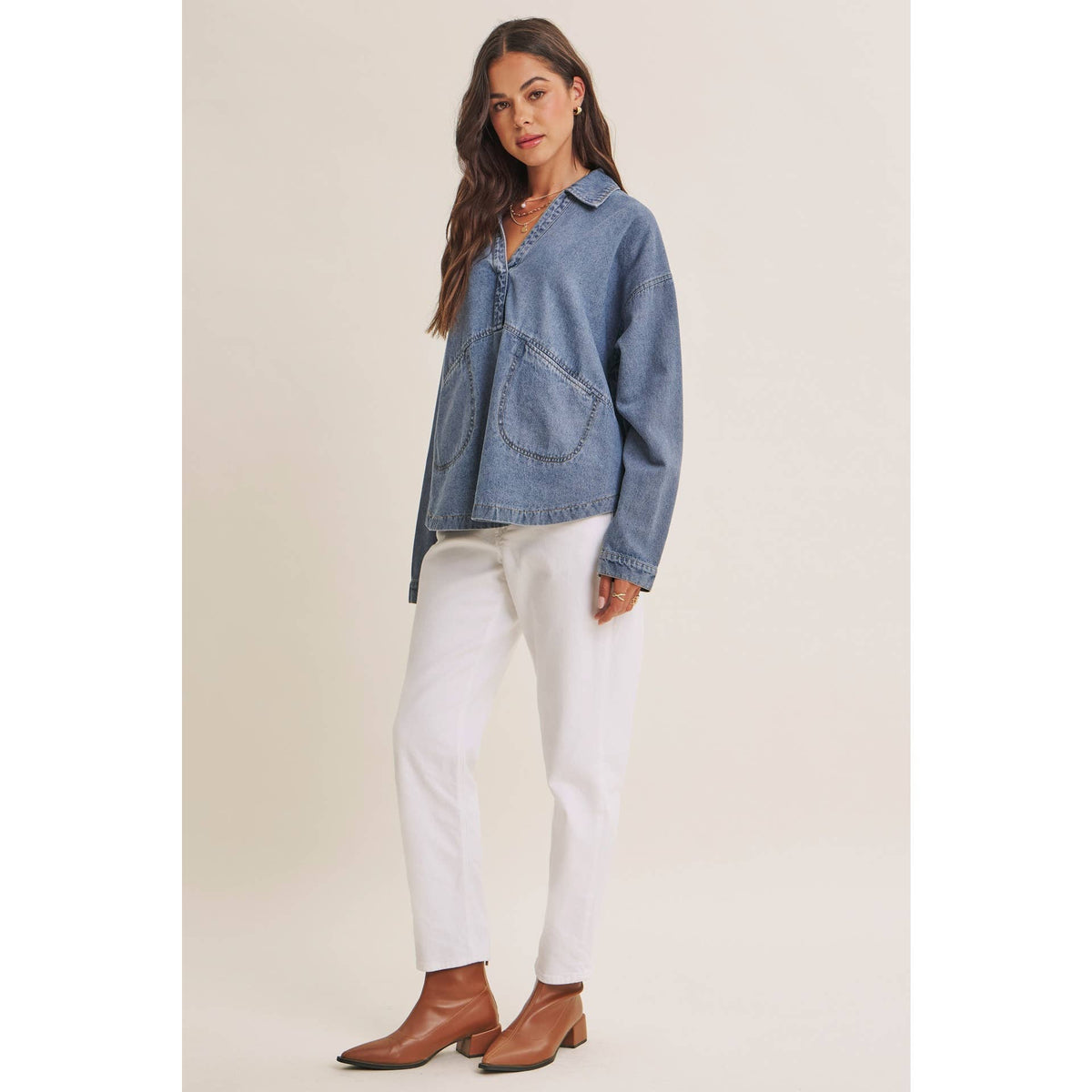 Easy Living Denim Pocket Top
