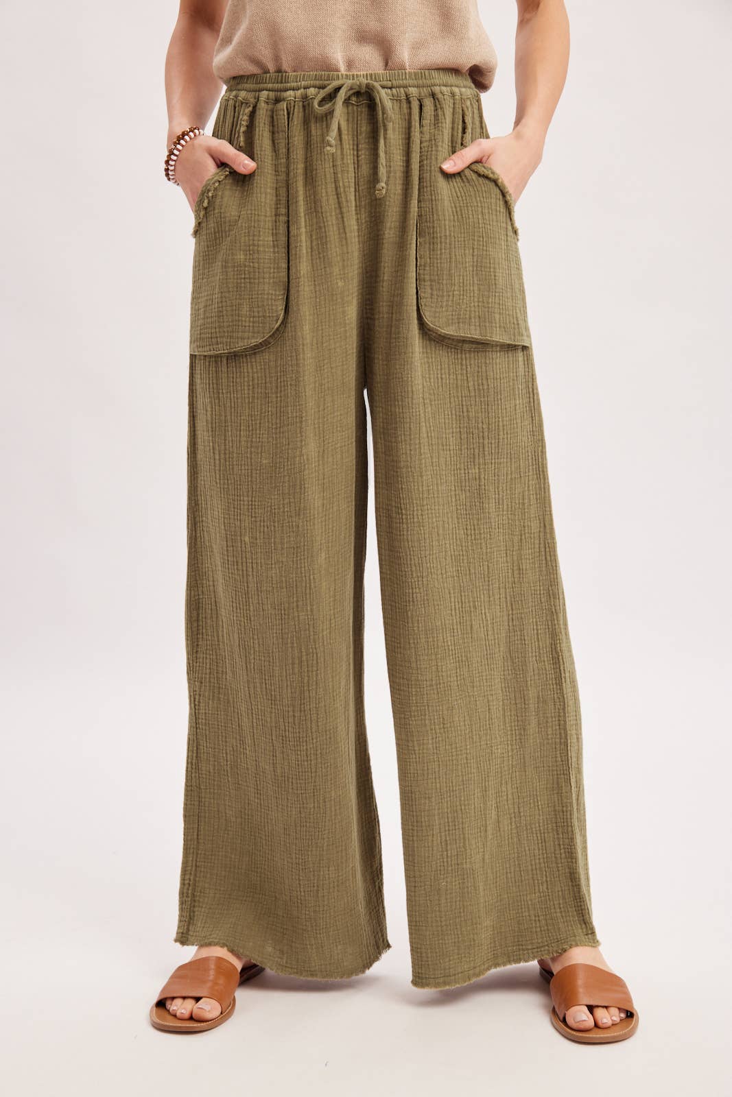 Crinkled Gauze Wide Leg Pants