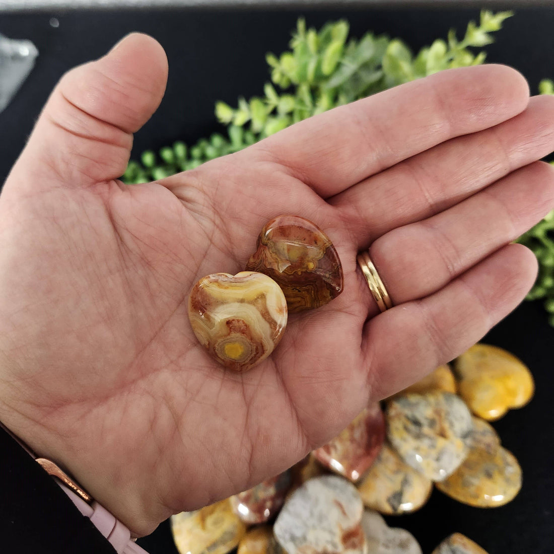 Yellow Crazy Lace Agate Mini Heart