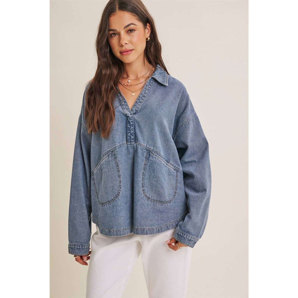 Easy Living Denim Pocket Top