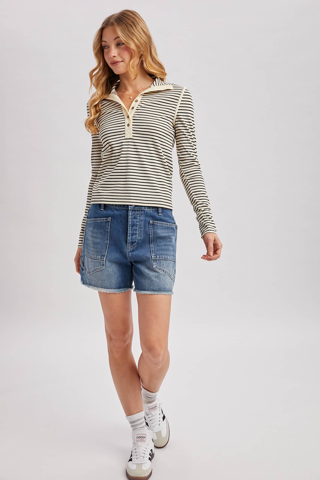 Striped Henley Quarter Snap