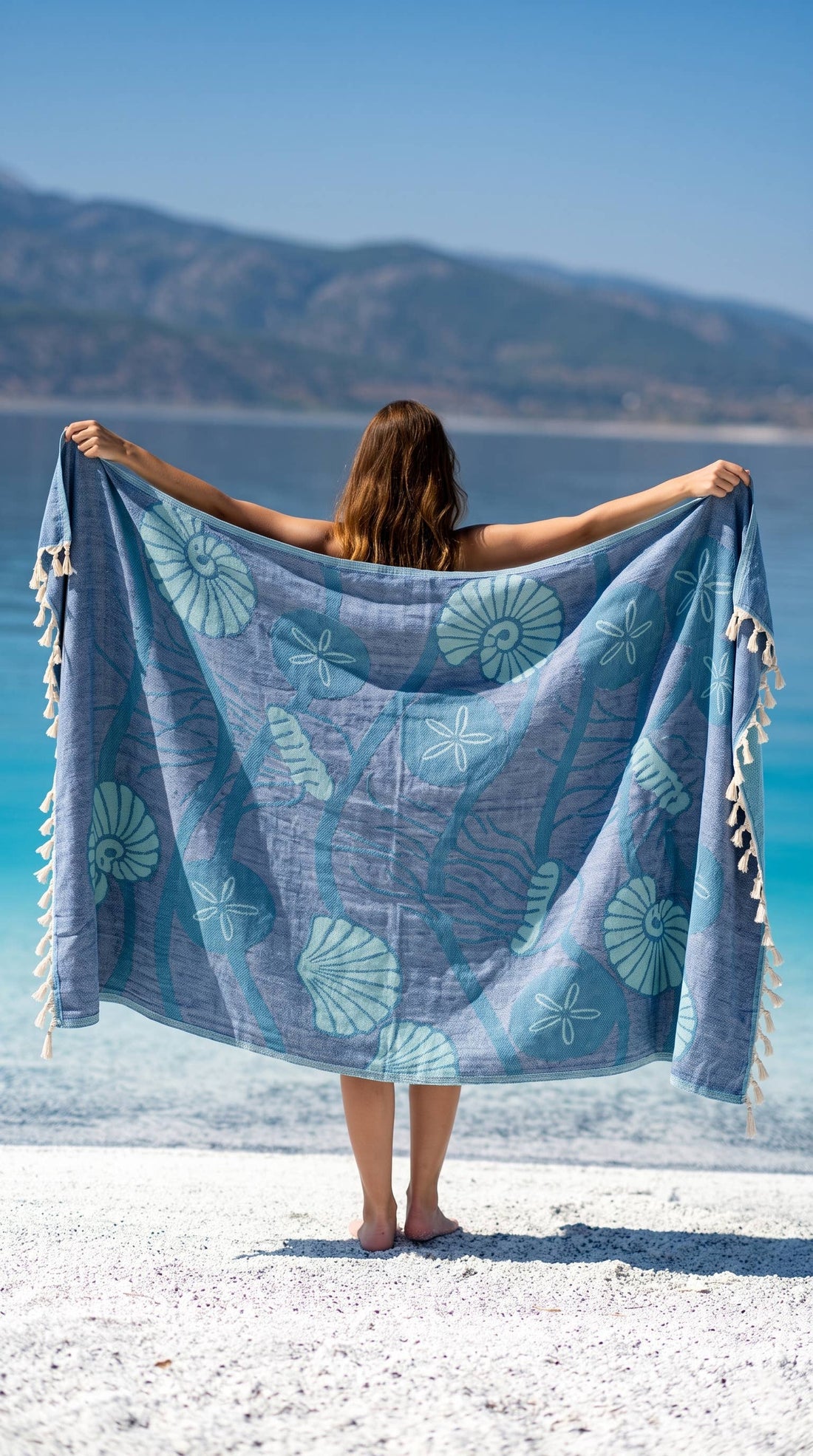 Blue Seashell Turkish Towel