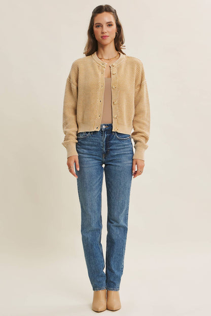Cotton Waffle Button-Down Cardigan