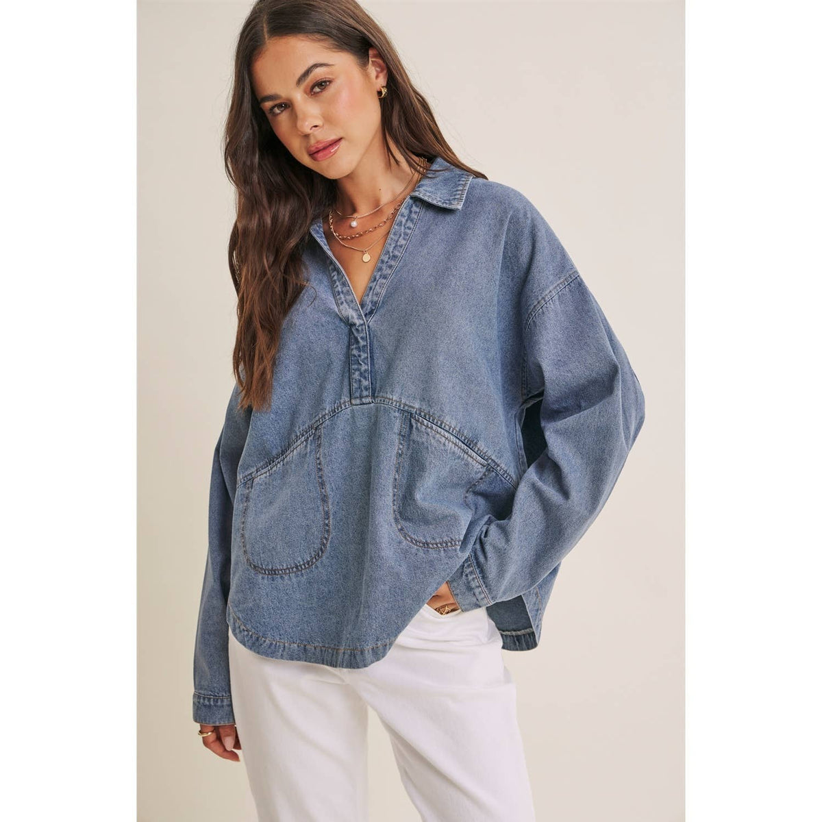 Easy Living Denim Pocket Top
