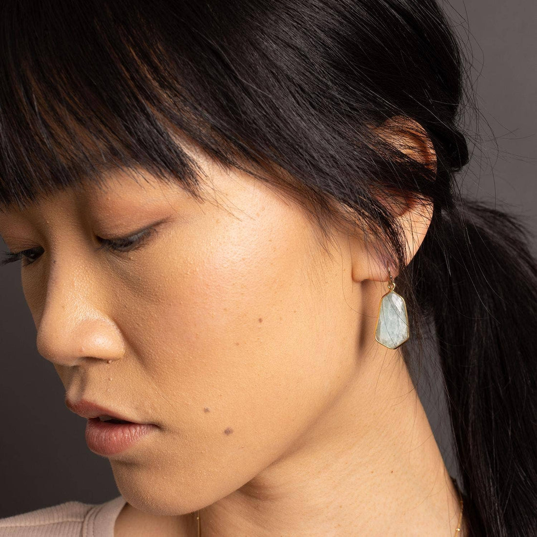 Aquamarine Hexagon Earrings