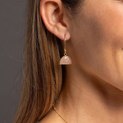 Peach Moonstone Half Circle Dangle Earrings