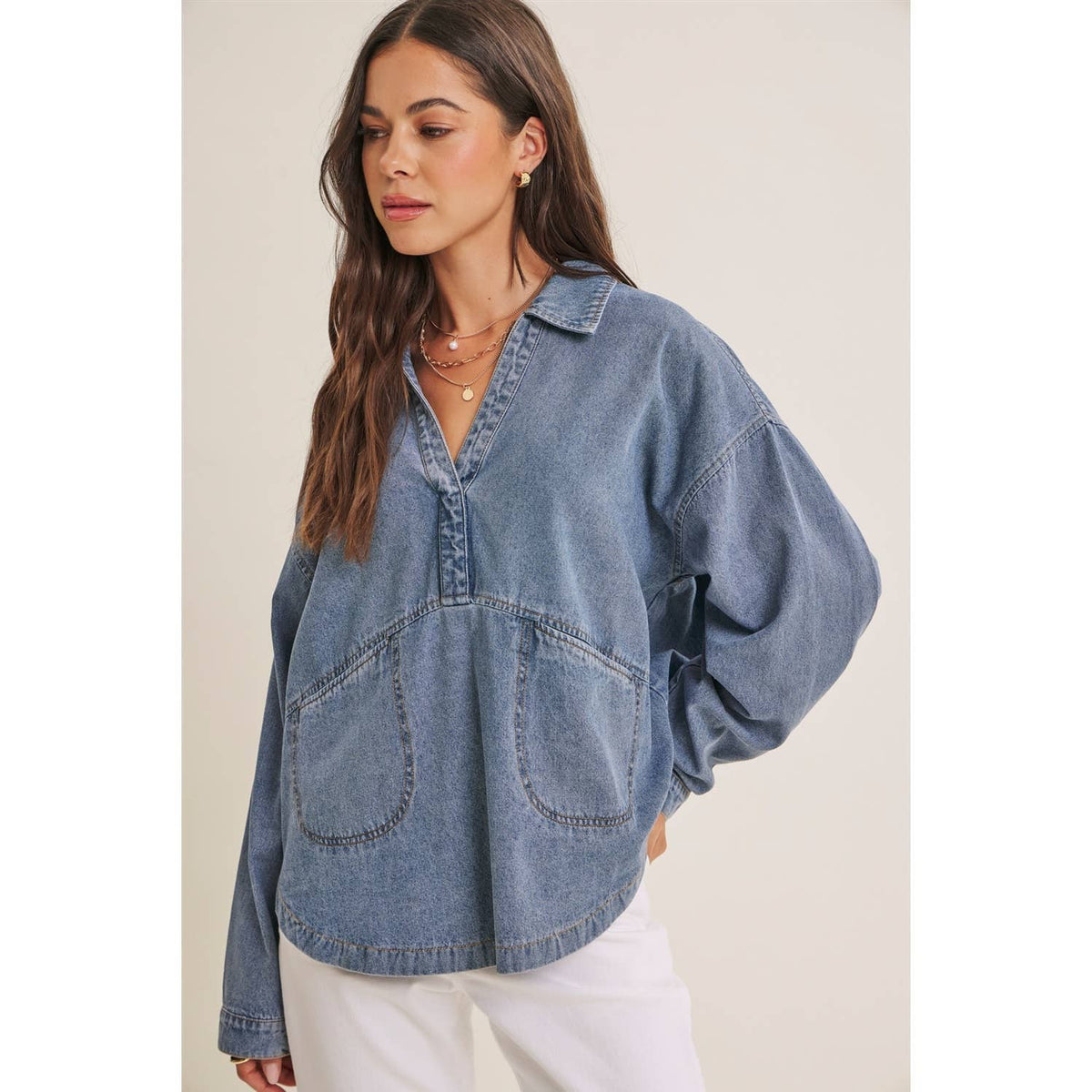 Easy Living Denim Pocket Top