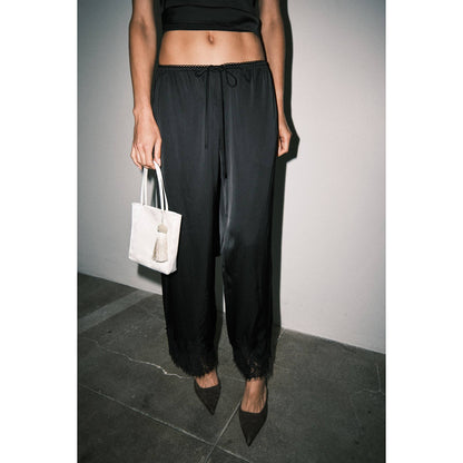 Mireya Satin Lace Hem Palazzo Pants