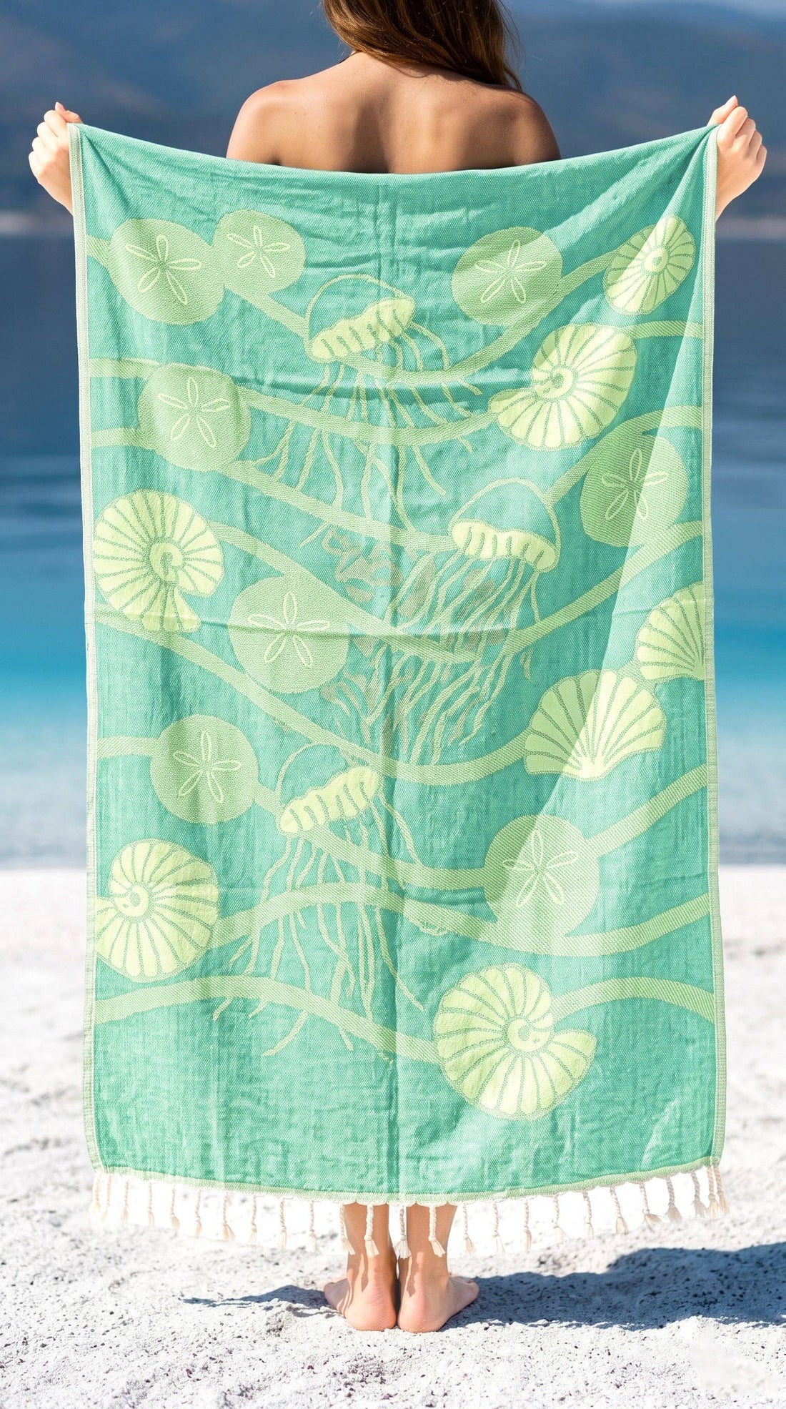 Green Seashell Turkish Towel