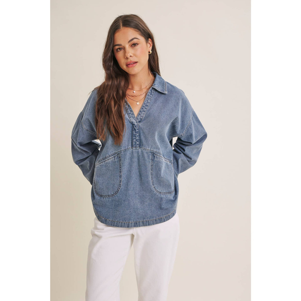 Easy Living Denim Pocket Top