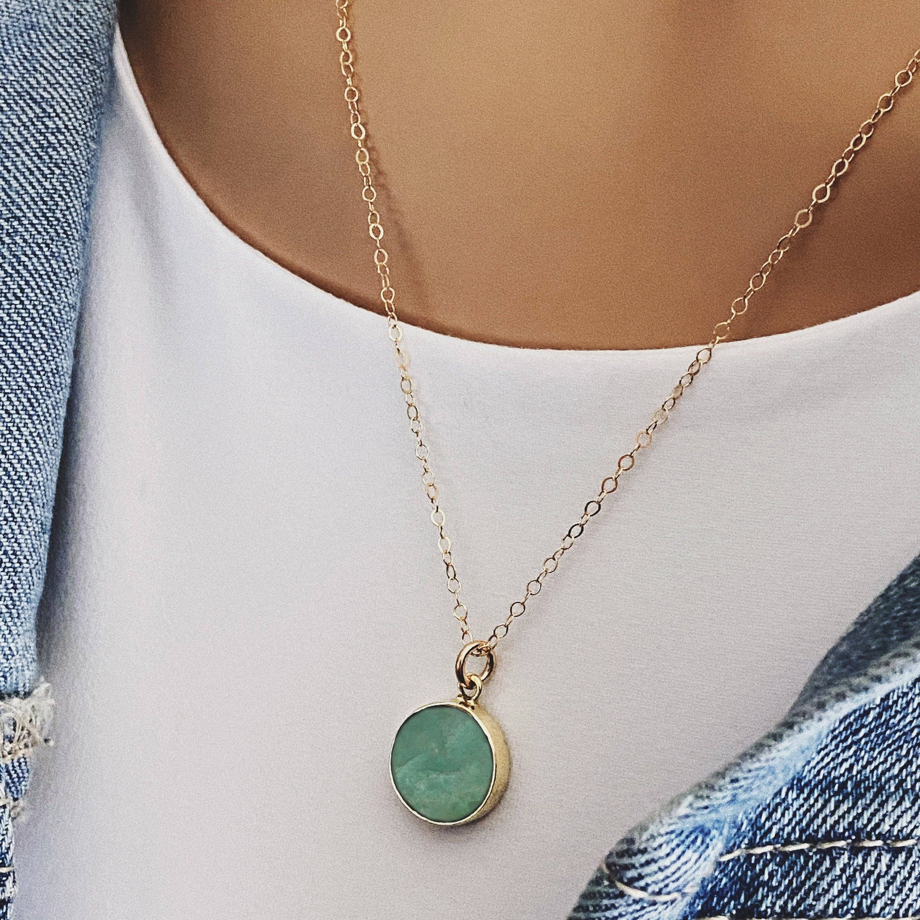 Amazonite Gold Disc Necklace