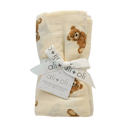 Teddy Bamboo Muslin Swaddle Baby Blanket