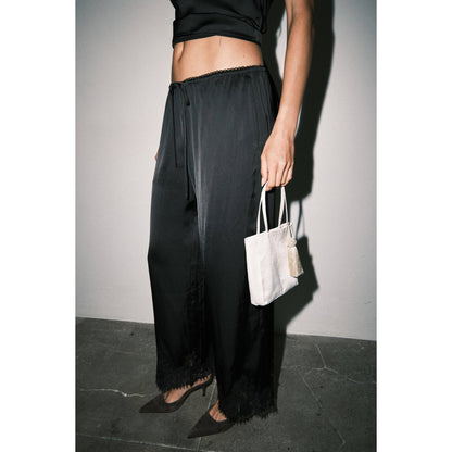 Mireya Satin Lace Hem Palazzo Pants