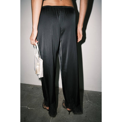 Mireya Satin Lace Hem Palazzo Pants