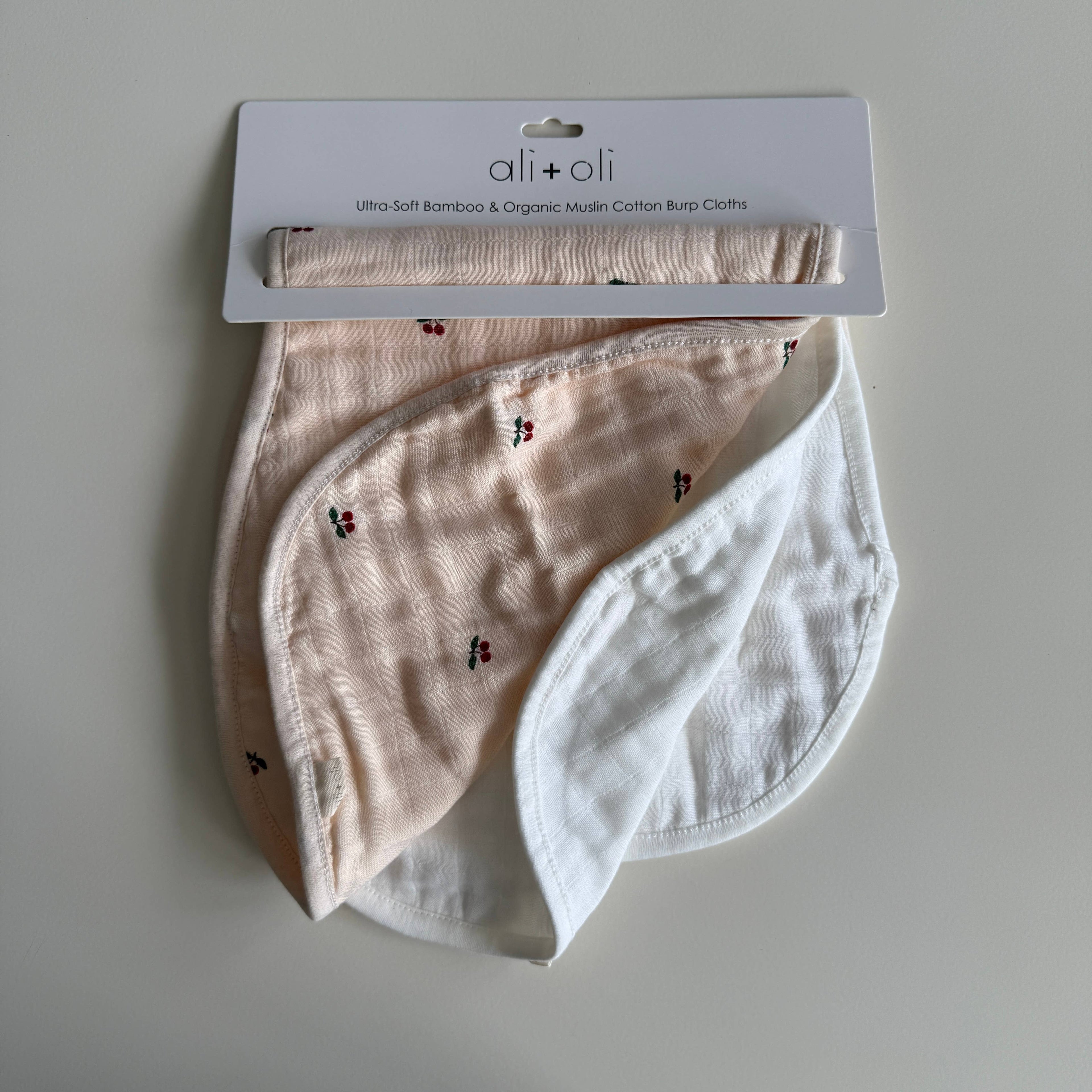 Cherry Bamboo Muslin Burp Cloth Set