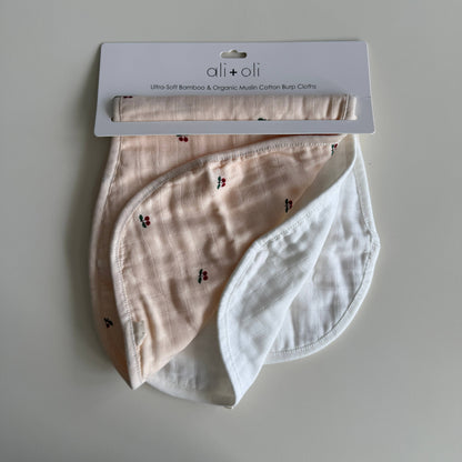 Cherry Bamboo Muslin Burp Cloth Set