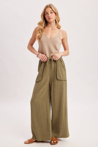 Crinkled Gauze Wide Leg Pants