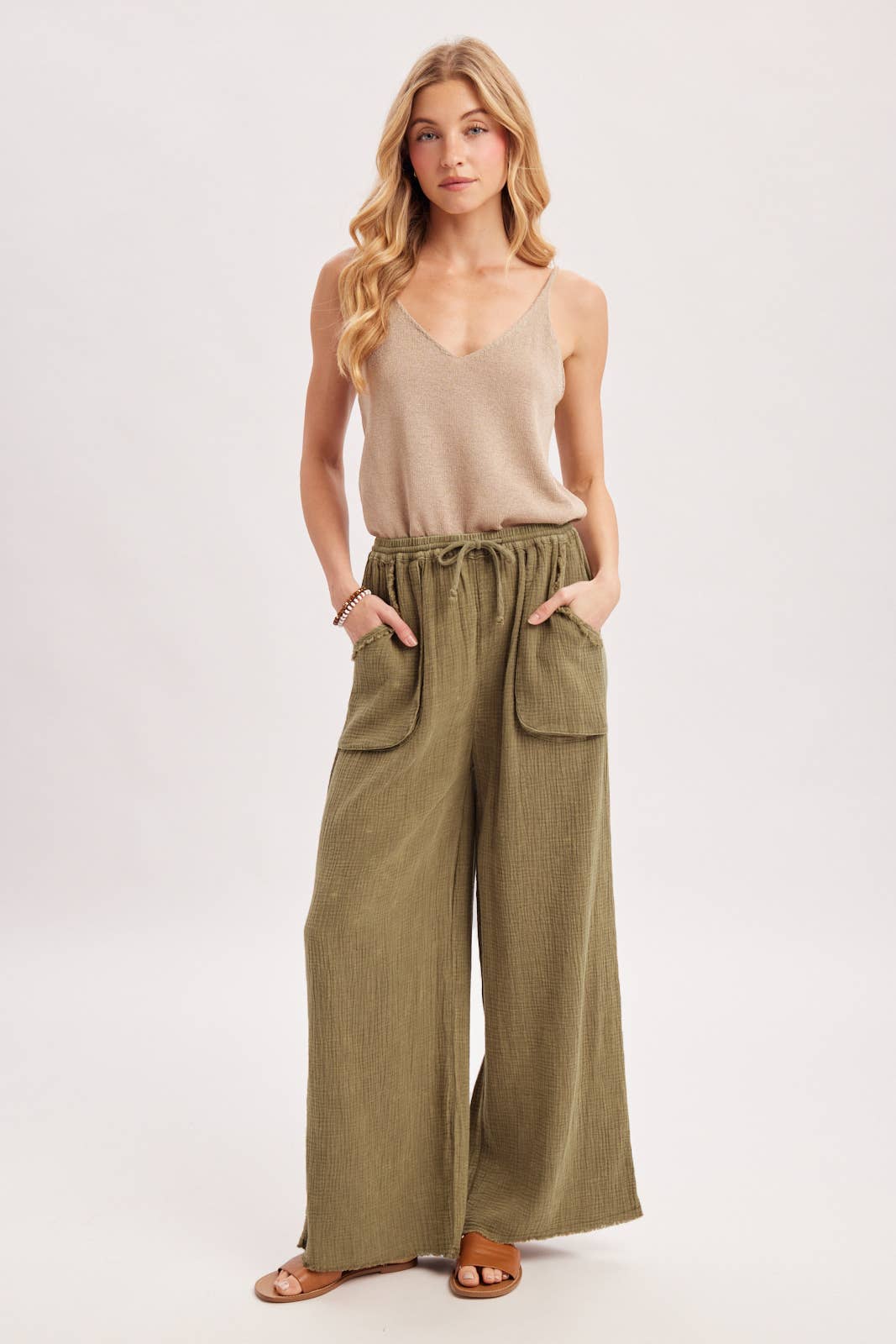 Crinkled Gauze Wide Leg Pants