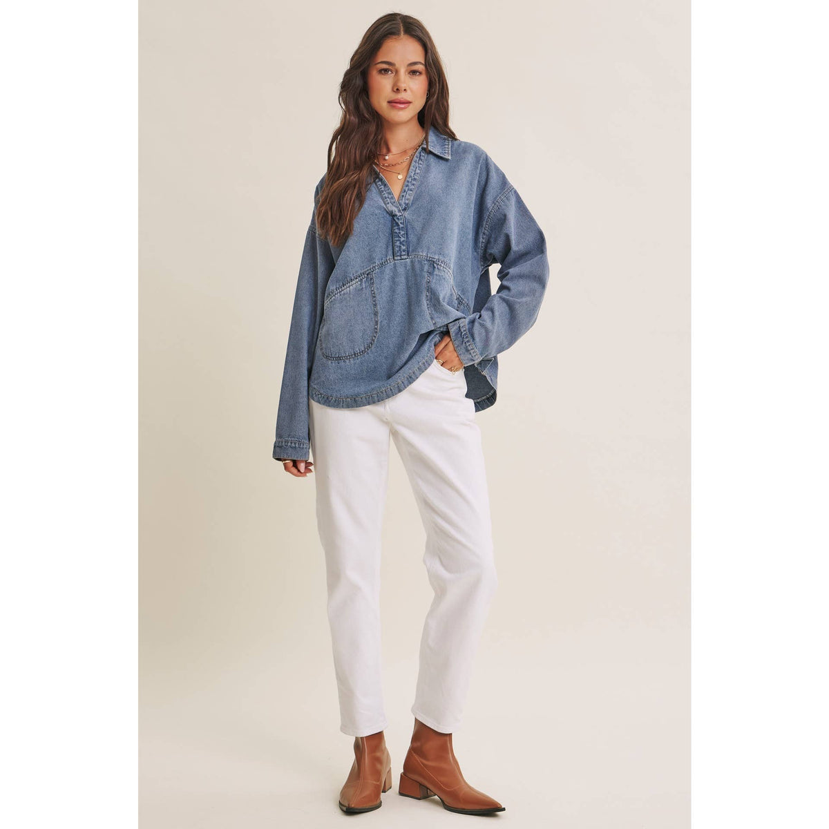 Easy Living Denim Pocket Top