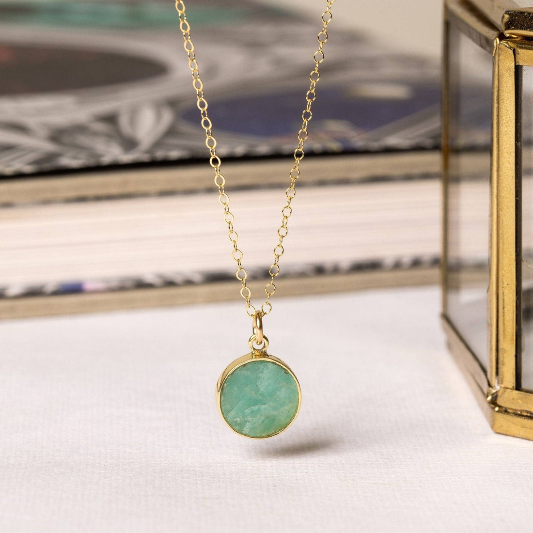 Amazonite Gold Disc Necklace